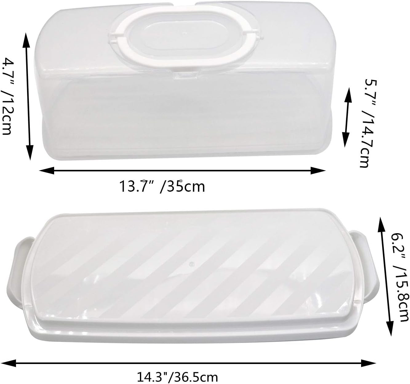 Portable Plastic Rectangular Loaf Bread Box with Transparent Lid, Bread Keeper for Carrying and Storing Loaf Cakes,Banana Bread,Pumpkin Bread,Quick Breads (White)