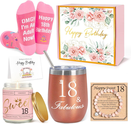 18Th Birthday Gifts for Girls, 18 & Fabulous Birthday Gift Ideas, 4PCS Unique 18Th Birthday Gifts for Her, Daughter, Niece, Granddaughter, 18Th Birthday Decoration, 18 18Th Eighteen Birthday Gifts