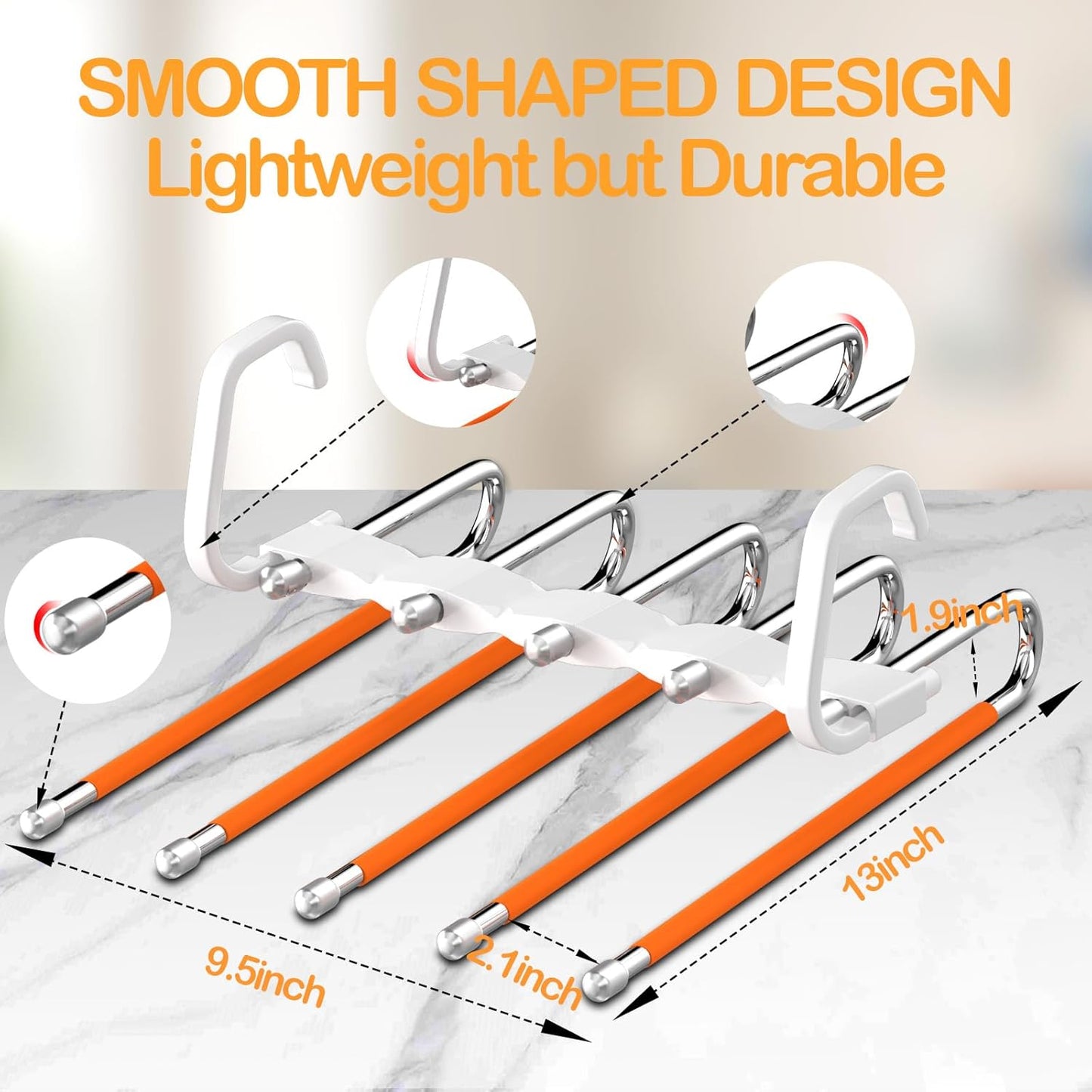 Space-Saving Non-Slip Pants Hangers - 1 Pack for Organizing Jeans, Trousers, Scarves, Leggings, and Skirts (Orange)