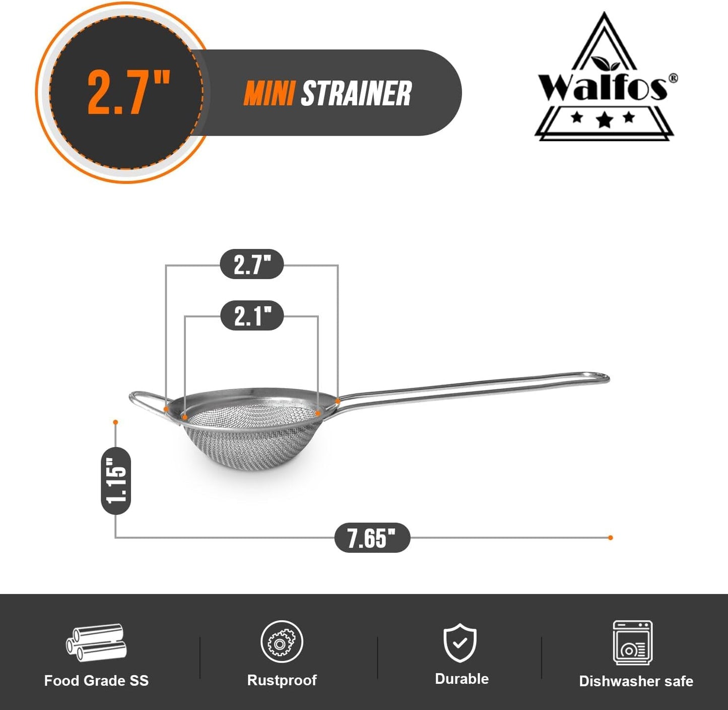 Mini Fine Mesh Tea Strainer, Stainless Steel Small Sifter with Sturdy Handle, 2.7 Inch Kitchen Metal Sieve for Tea, Coffee, Cocktail, Juice, Sugar and Spices