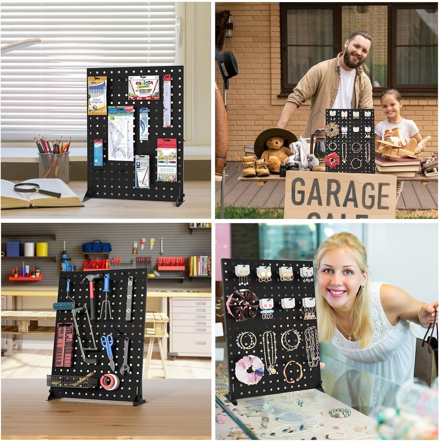 Peg Board Display - Vendors Pegboard Display Stand with Peg Hooks, Stands for Craft Shows & Fairs - Jewelry Retail Display Rack for Accessories - Earring & Pin Stands 1SET Black(16X12Inch)