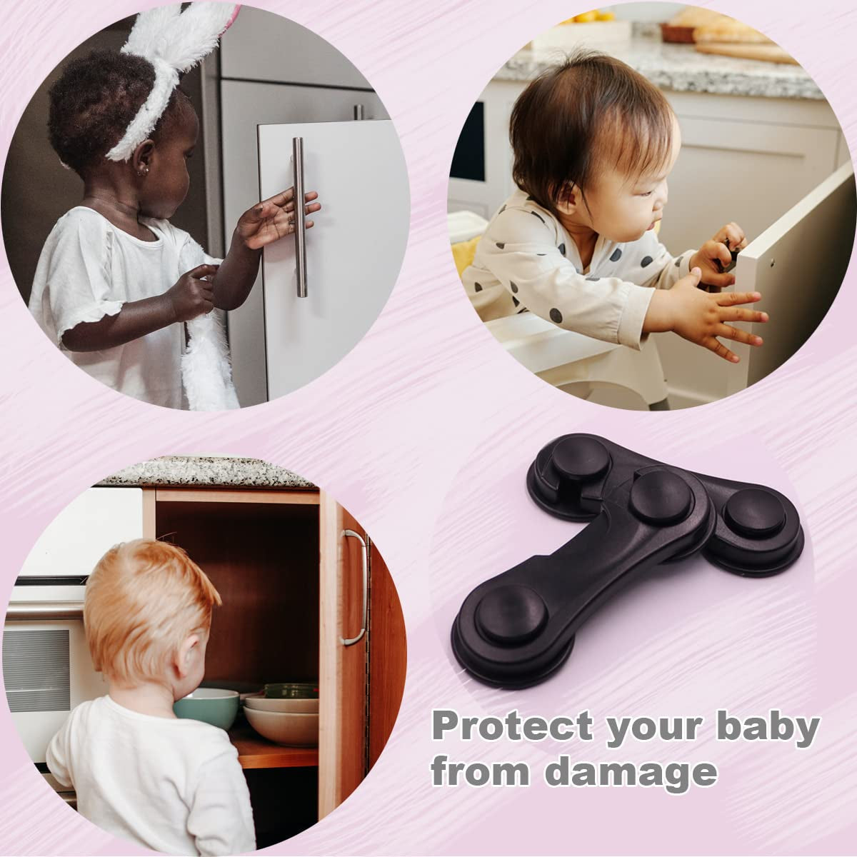 White Cabinet Locks 4 Pack + Black Cabinet Locks 4 Pack for Babies Safety