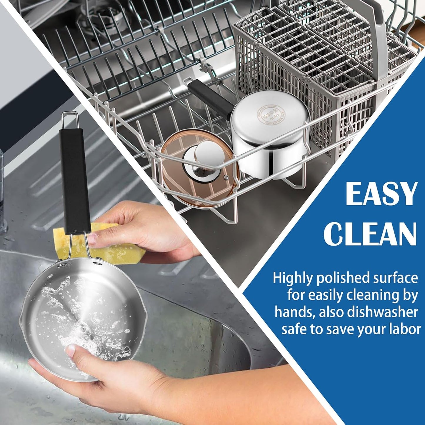 1 Qt Sauce Pan with Lid, Small Stainless Steel Sauce Pan, Tri-Ply Milk Induction Saucepan for Cooking Boiling Stewing, Heat-Proof Handle & Visible Lid, Dishwasher Safe