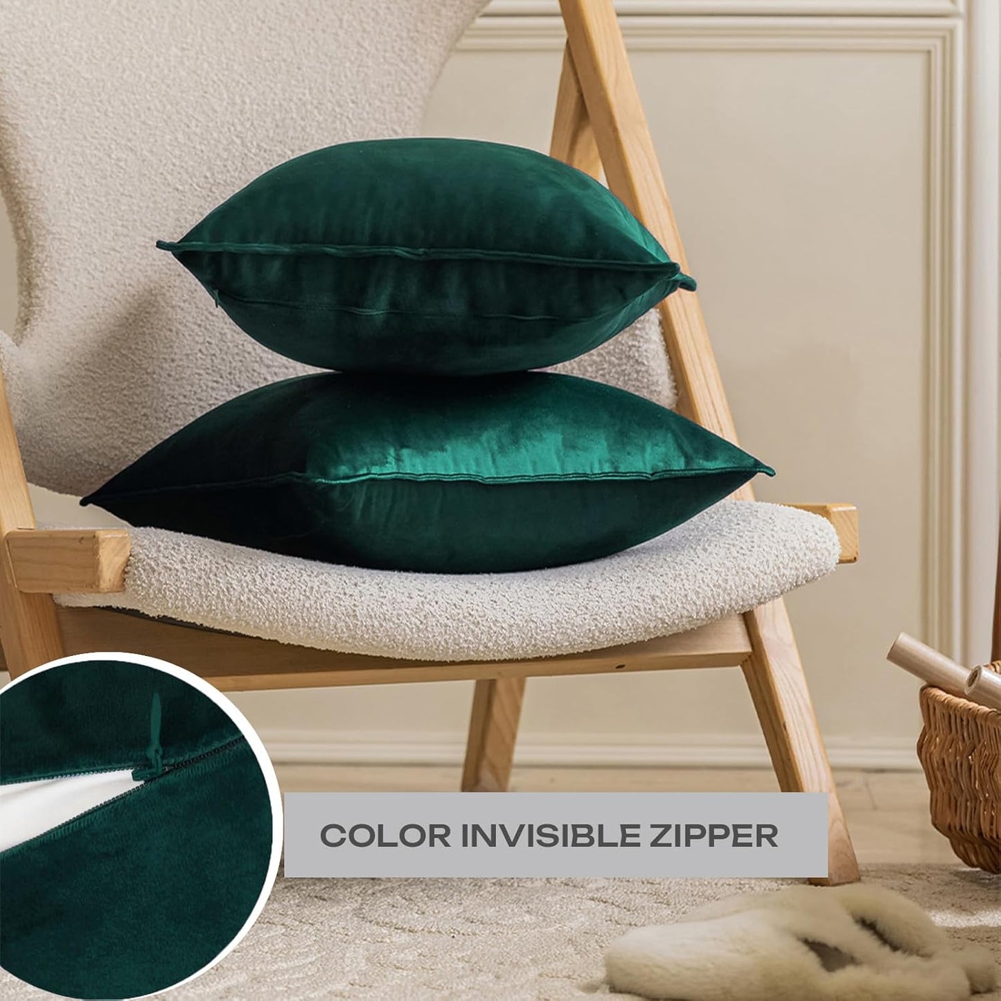 Velvet Emerald Green Throw Pillow Covers 18X18 Inches Pack of 2 Soft Decorative Square Cushion Covers for Couch Sofa Bed Livingroom Car,45X45Cm,Deep Dark Green