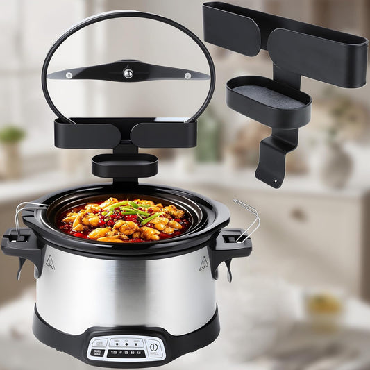 Crock Pot Lid Holder with Fast-Drying Diatomite Stone - Universal Fit for Most Slow Cookers, Space-Saving Cooking Accessory in Black