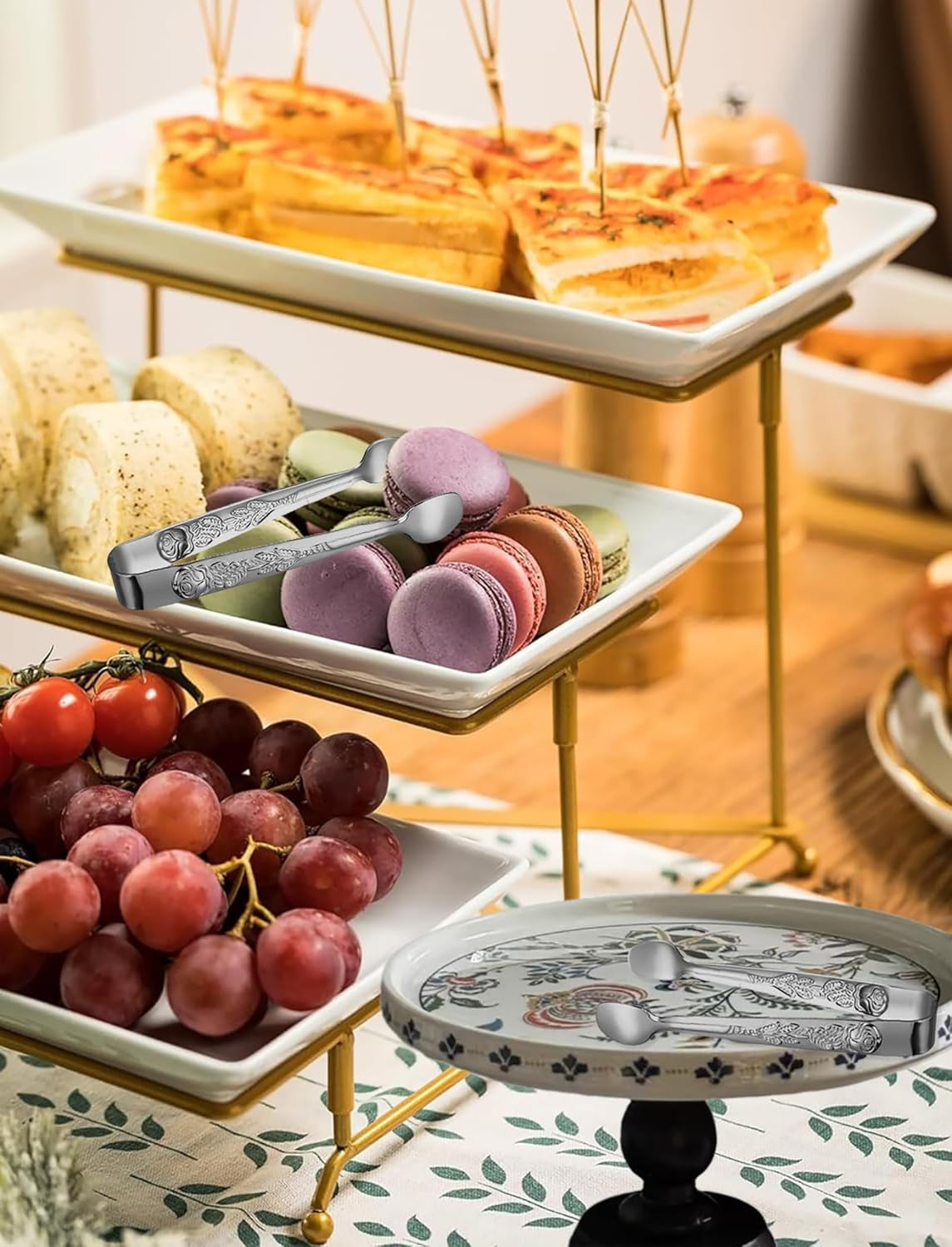 6PCS Mini Serving Tongs 5-Inch Small Sugar Tongs, Tiny Stainless Steel Kitchen Tong for Appetizers, Tea Party, Coffee Bar, Desserts (Silver)