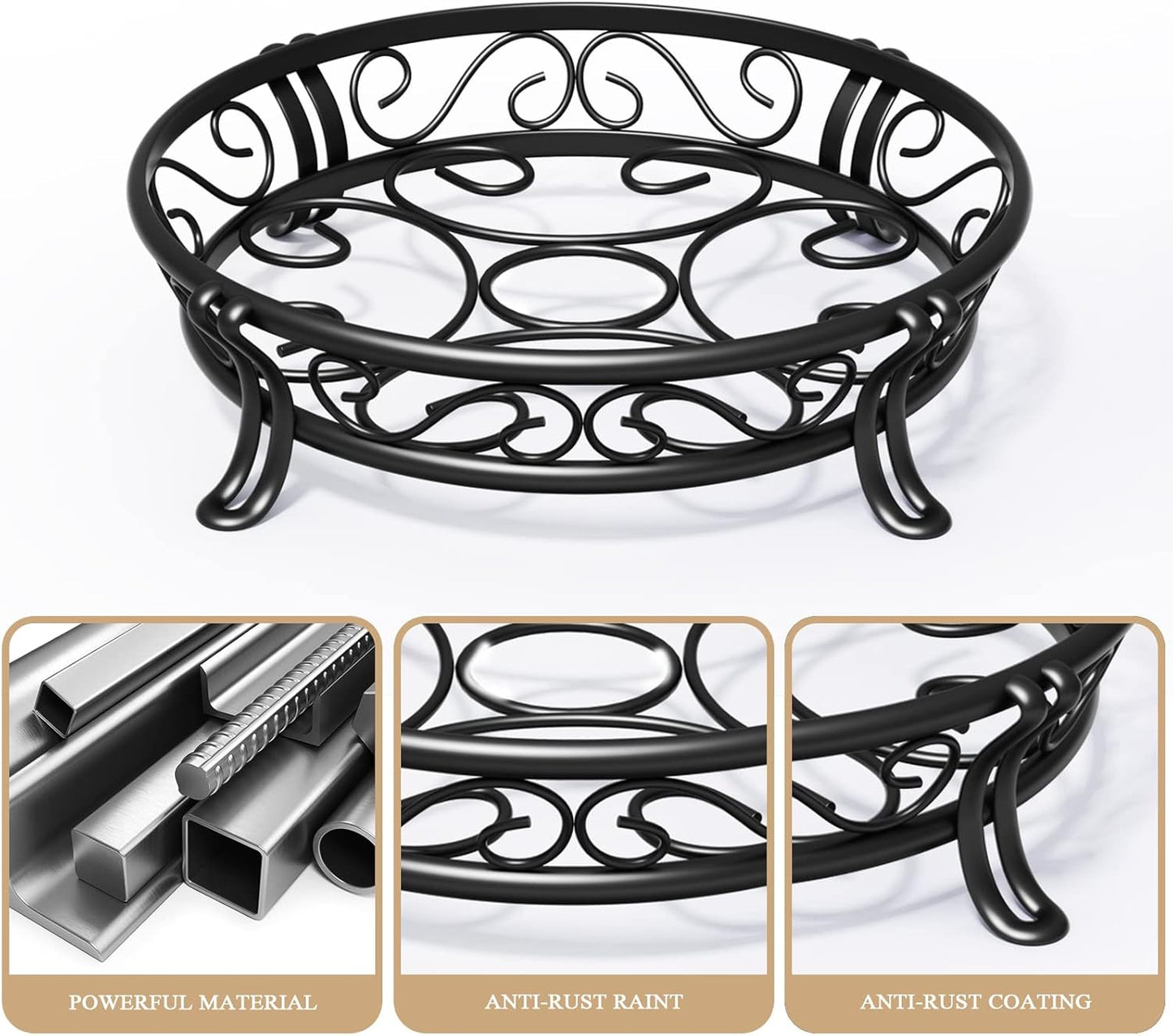 Metal Plant Stand for Outdoor Indoor, Heavy Duty Flower Pots Holder Rustproof Wrought Iron Planter Stands Garden round Supports Rack for Planter 11.8 Inches, Bronze Black