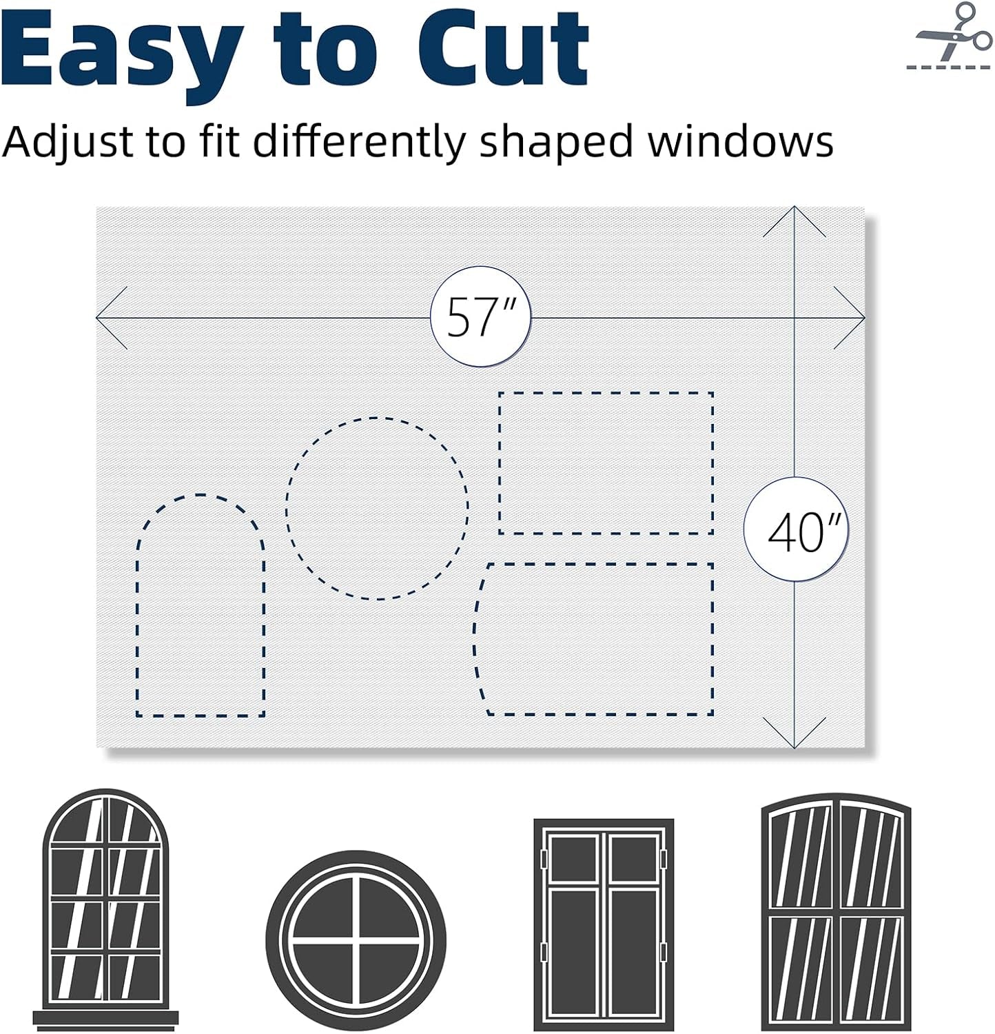 Portable Blackout Curtains 40"×57" Strong Hook and Loop Tape Strips with Adhesive,Blackout Shades That Can Be Cut,100% Blackout Material Window Blinds for Baby Nursery or Travel Use-White