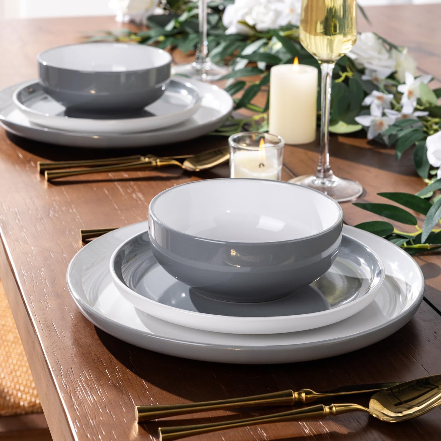 12-Piece Modern White Ceramic Dinnerware Set for 4, Scratch-Resistant Plates and Bowls, Oven Safe, Microwave and Dishwasher Compatible