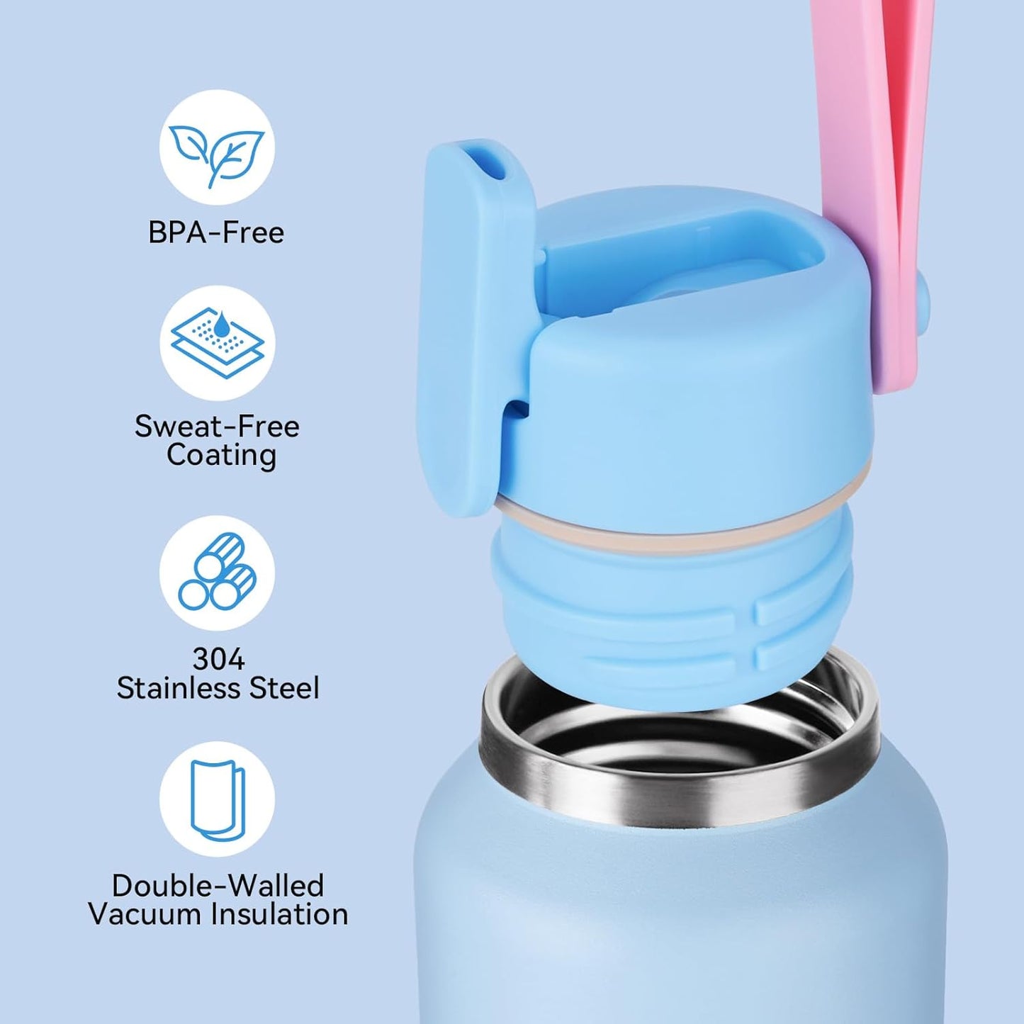 12Oz Kids Water Bottle for School Boys&Girls, 304 Stainless Steel Toddler Cup, Insulated Water Bottle with Straws, Bpa-Free, Blue
