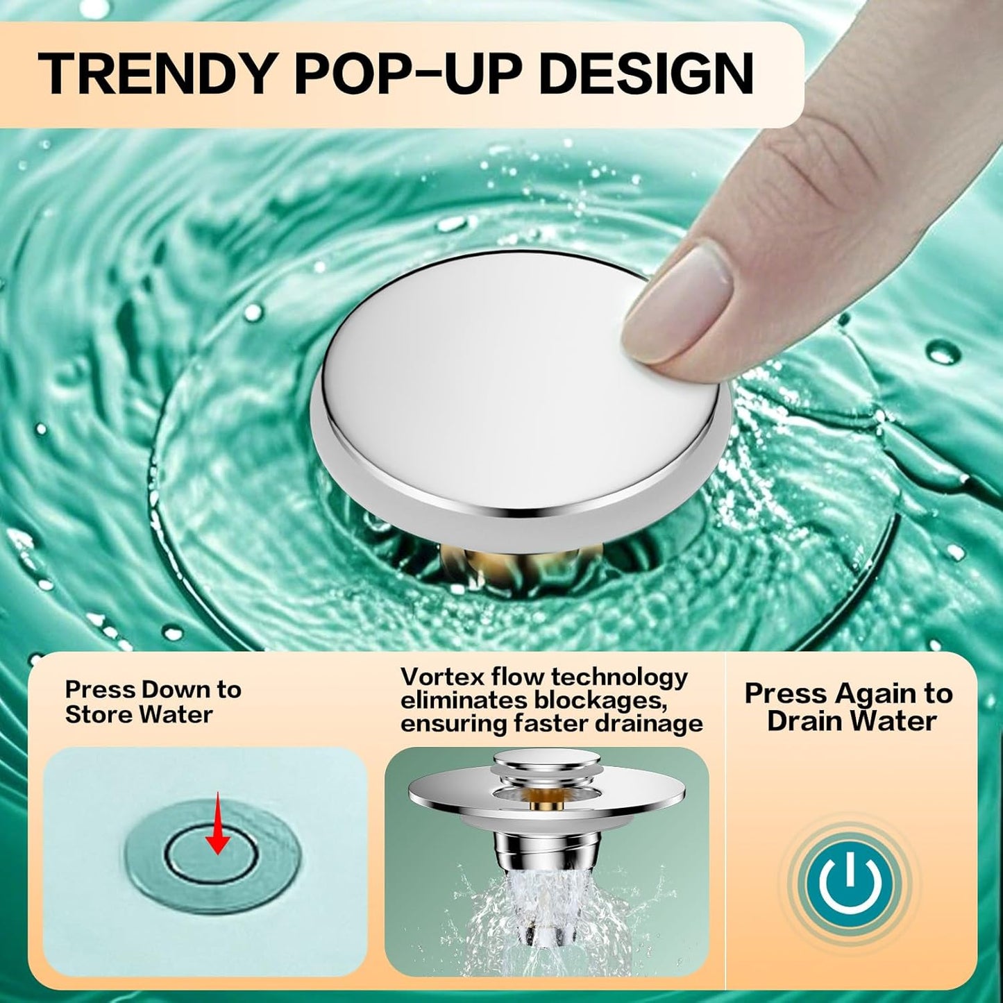 Universal Bathroom Sink Drain Strainer Set - Removable 304 Stainless Steel Filter Basket and Hair Catcher Plug for 1.1"-1.45" Drain Openings, 2 Pack