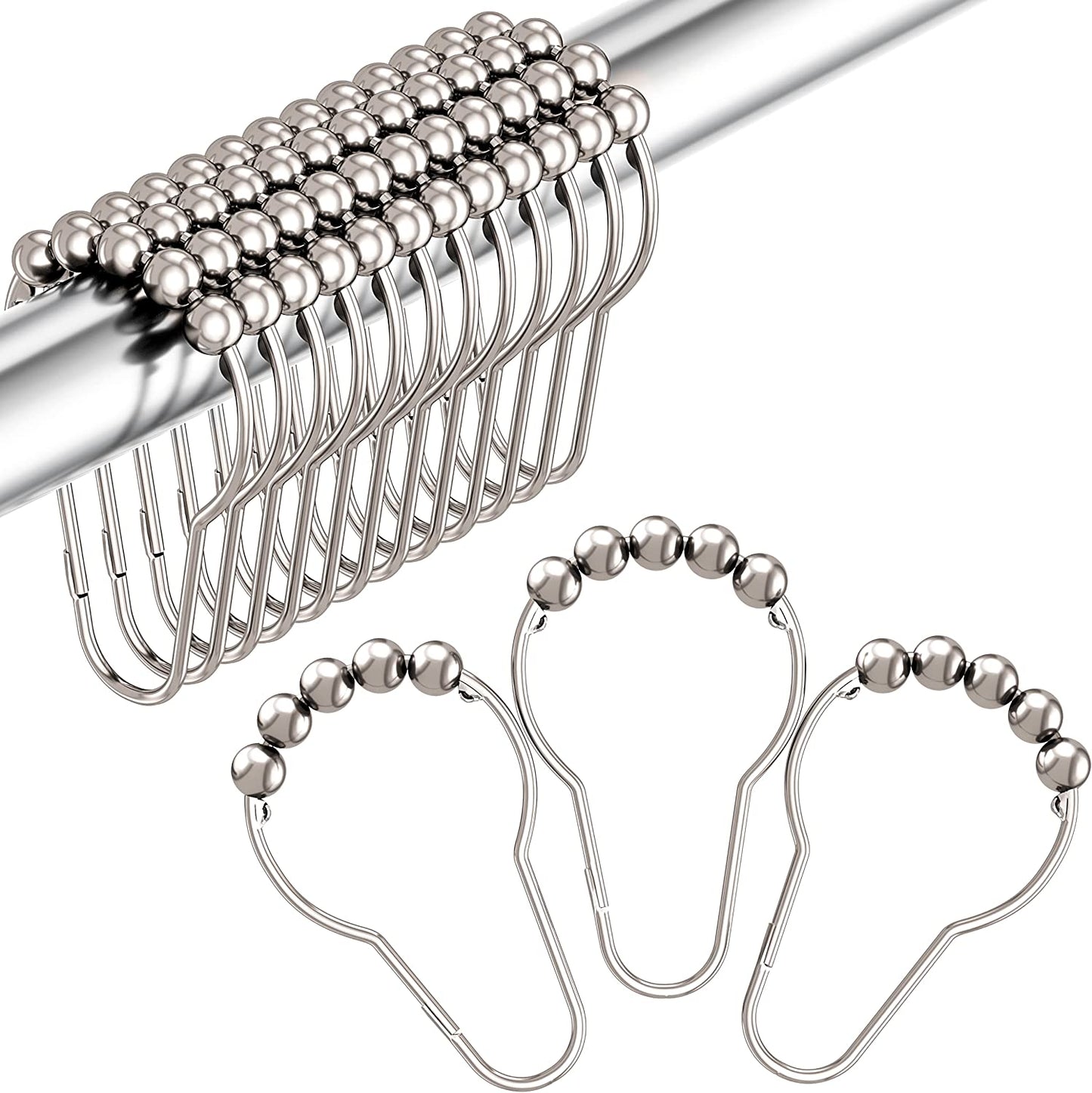 Shower Curtain Liner and Hooks Set- 12PCS Rust Proof Stainless Steel Shower Curtain Hooks Rings with bath 72X72 Clear Plastic Shower Curtain Liner
