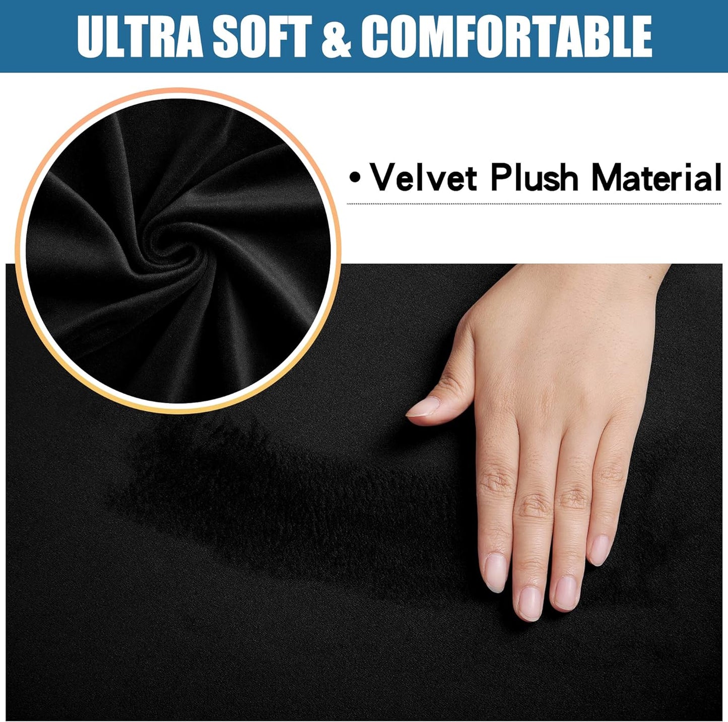 Velvet Seat Covers for Dining Room Chair Set of 2, Stretch Fit Removable Washable Chair Seat Cushion Protector Slipcovers with Ties, Black