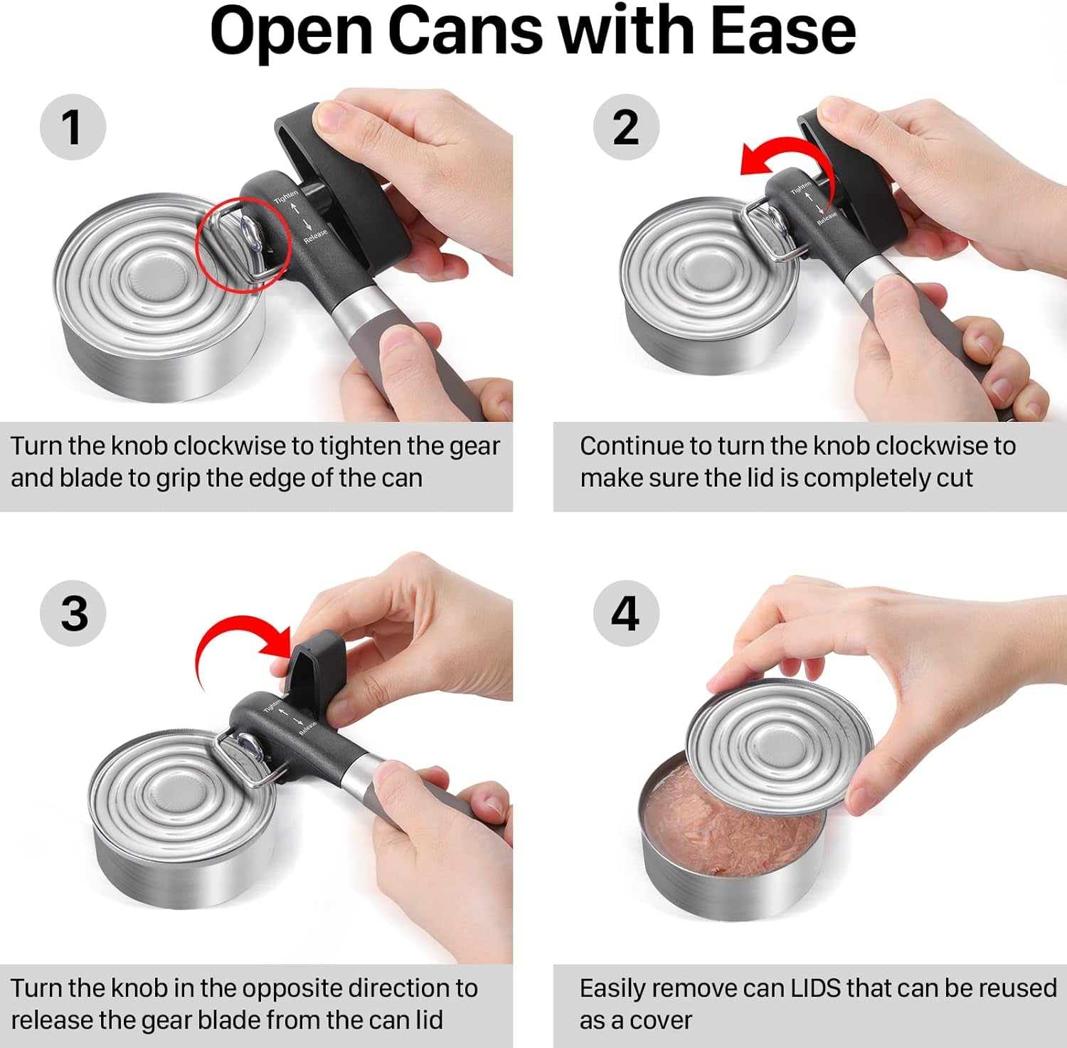 Can Opener, Manual Side Safe Cut Can Opener Smooth Edge with Durable Sharp Blade, Effort-Saving Knob & Comfortable Non-Slip Handle, Brown