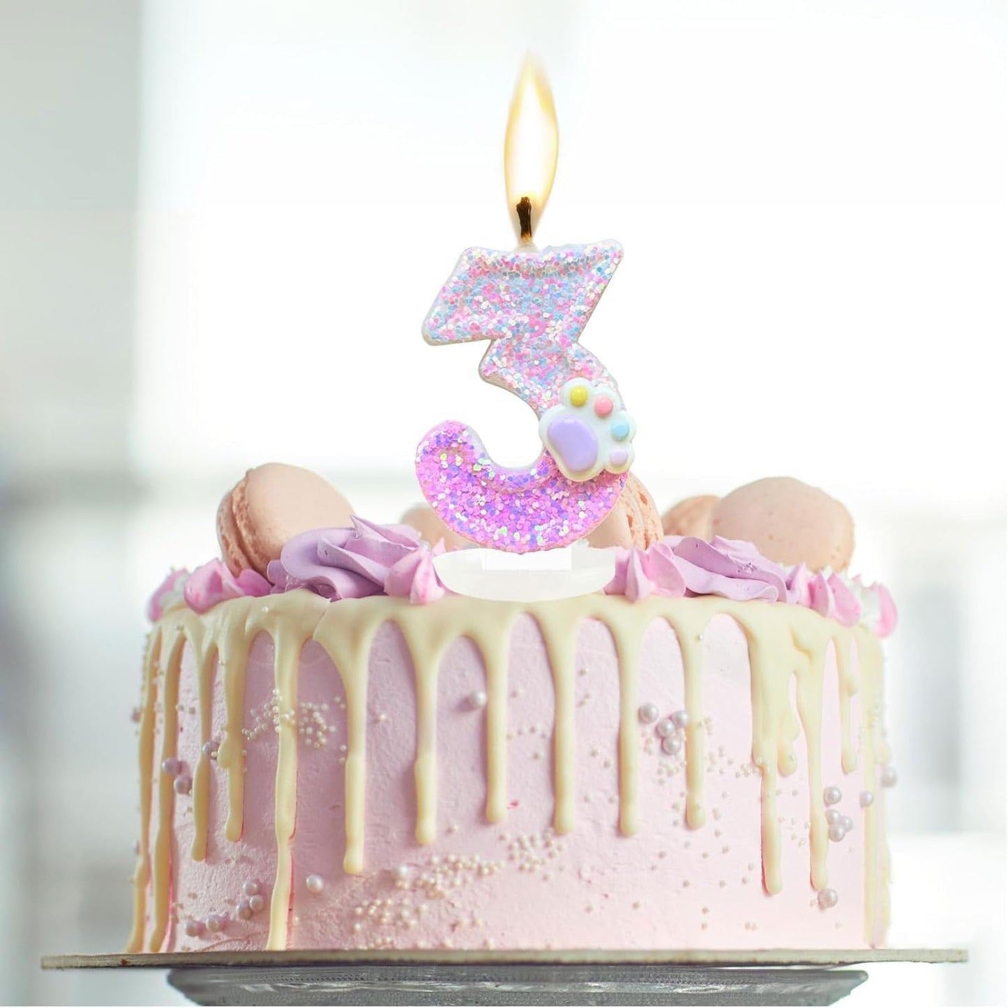 Cat and Dog Paw Number Candles for Cake Decoration, Pink Kitten Paw Number 4 Candle, Dog Themed Birthday Cake Topper for Party Decorations