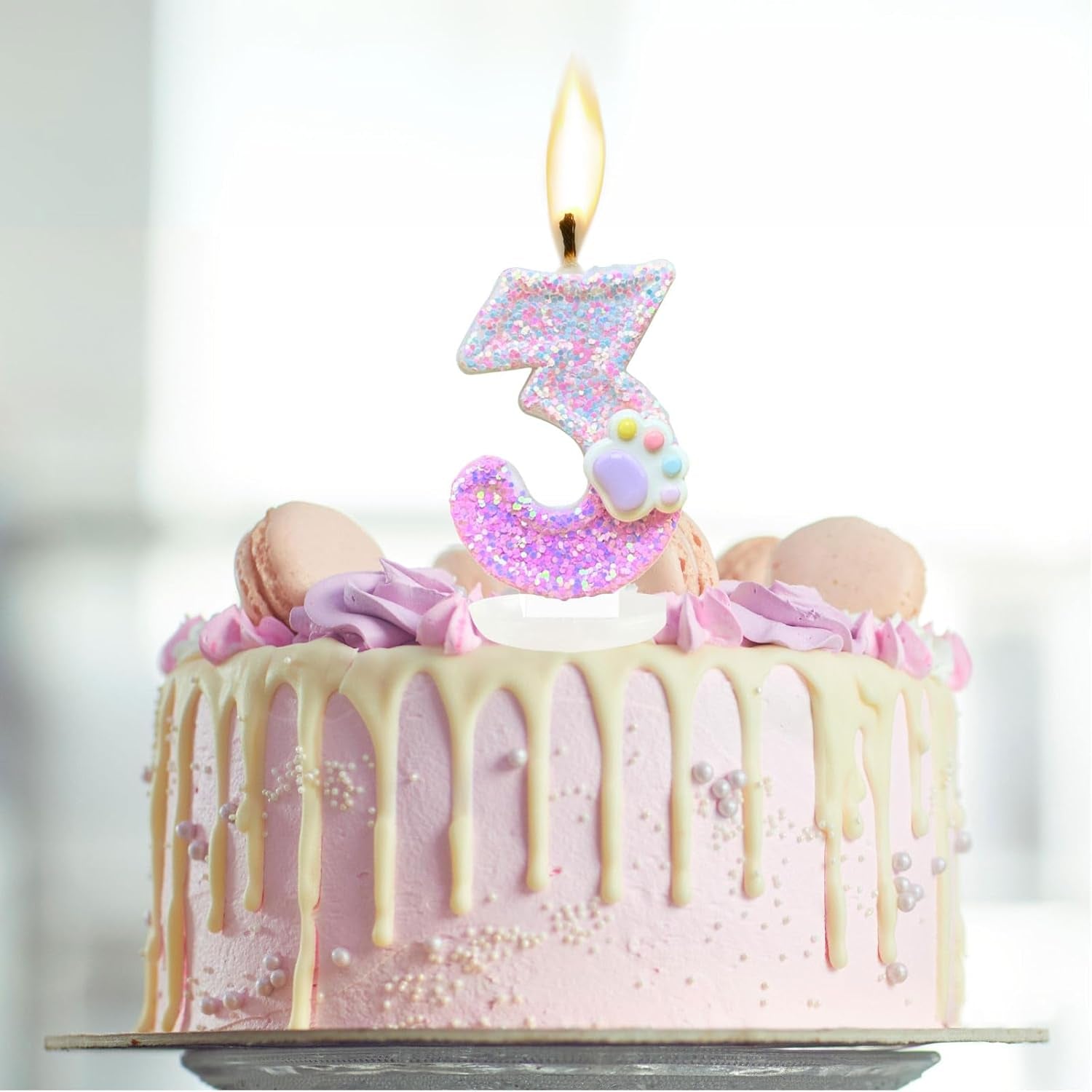 Cat and Dog Paw Number Candles for Cake Decoration, Pink Kitten Paw Number 4 Candle, Dog Themed Birthday Cake Topper for Party Decorations