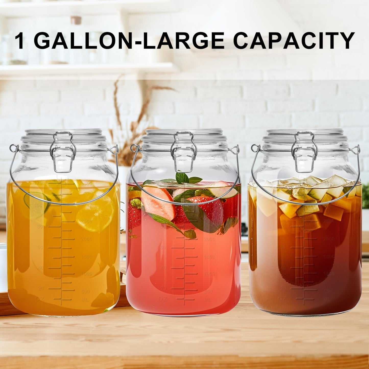 1 Gallon Super Wide Mouth Glass Jars with Airtight Lids,2 Pack Gallon Mason Jars Glass Storage Container for Canning,Pickling,Fermenting
