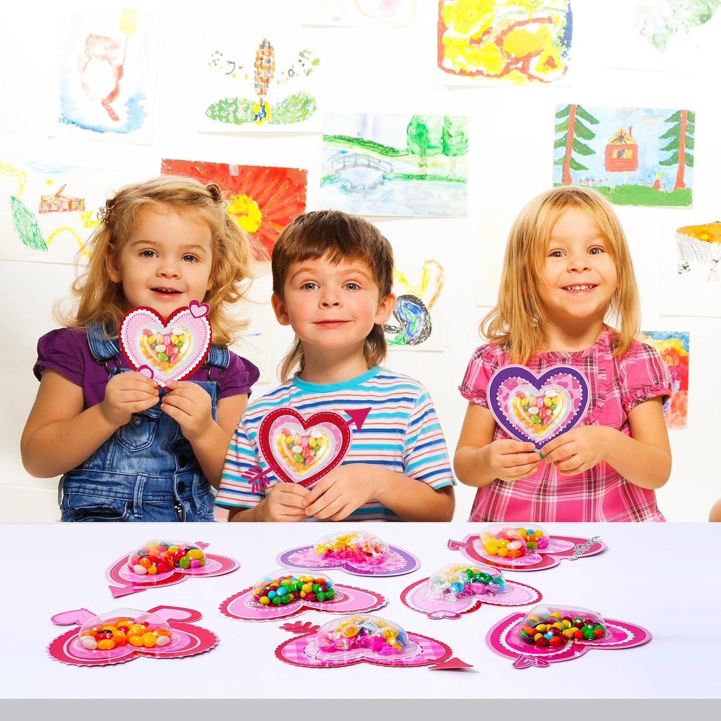 36Set Valentines Day Cards with Candy Dome Holder, Heart Shaped Valentines Candy Holder Cards for Kids, Funny Valentines Exchange Greeting Cards DIY Gift Box School Classroom Crafts Prize Party Favors