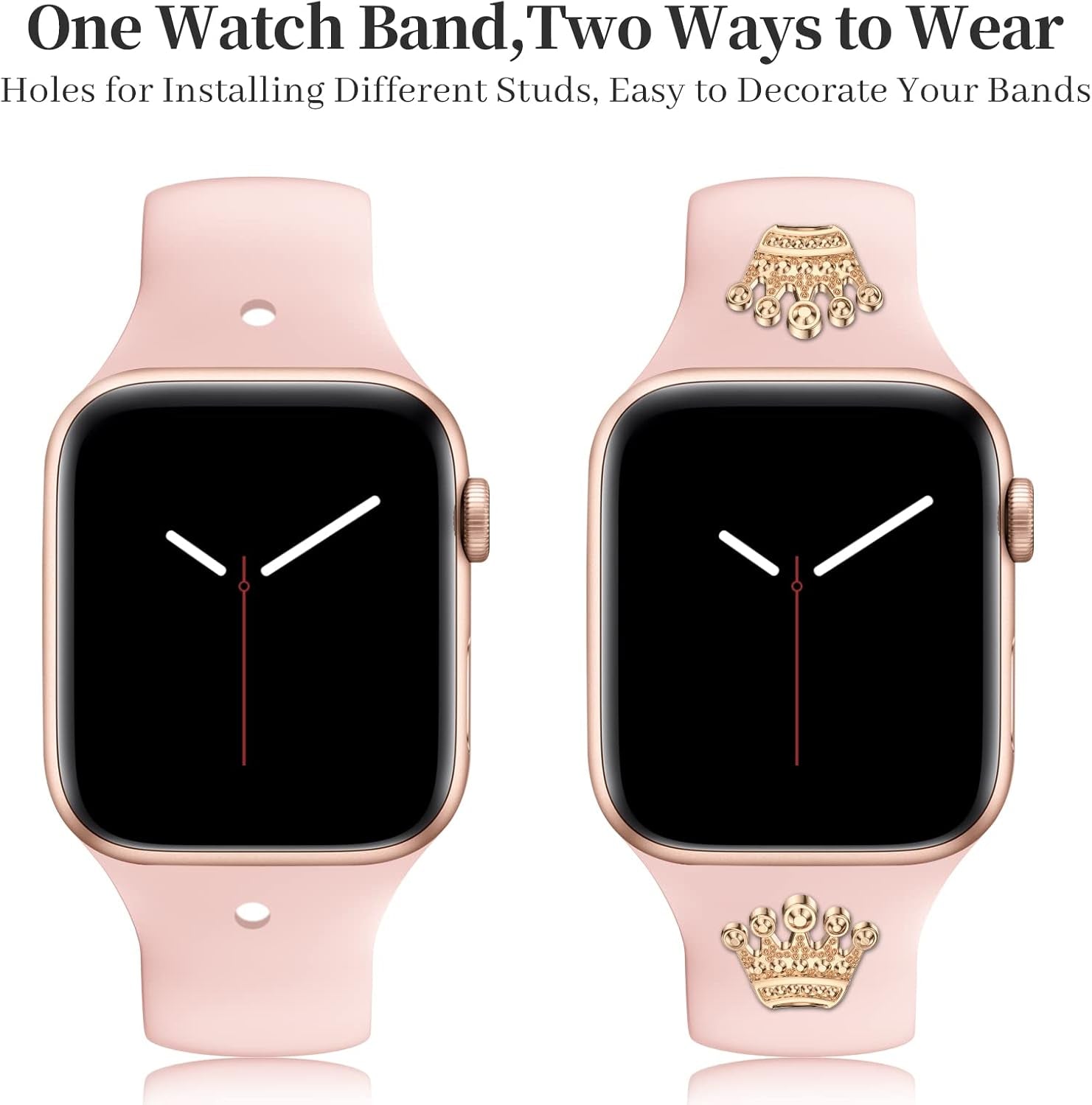 Designer Silicone Watch Bands with Studs Compatible with Apple Watch Band 38Mm 44Mm 40Mm 45Mm 41Mm 42Mm 46Mm 49Mm, Sport Straps Decorative Charms Nails for Iwatch Ultra/2/3 SE/3 Series 11/10/9/8/7/6/5/4/3/2/1