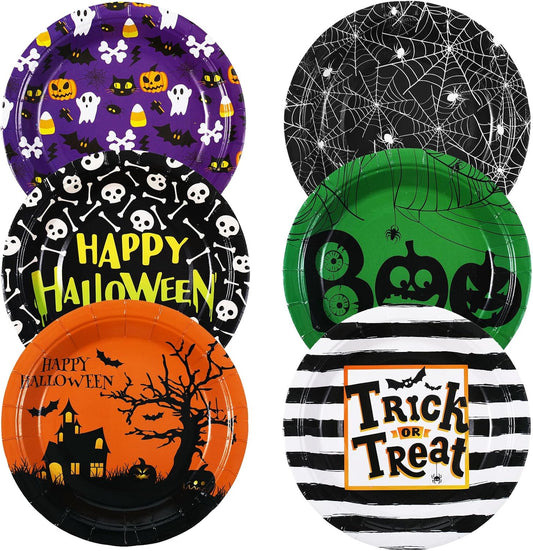 120-Piece Halloween-Themed 7-Inch Paper Plates with Spider Web Design, Disposable Tableware for Appetizers, Lunch, Dinner, and Desserts