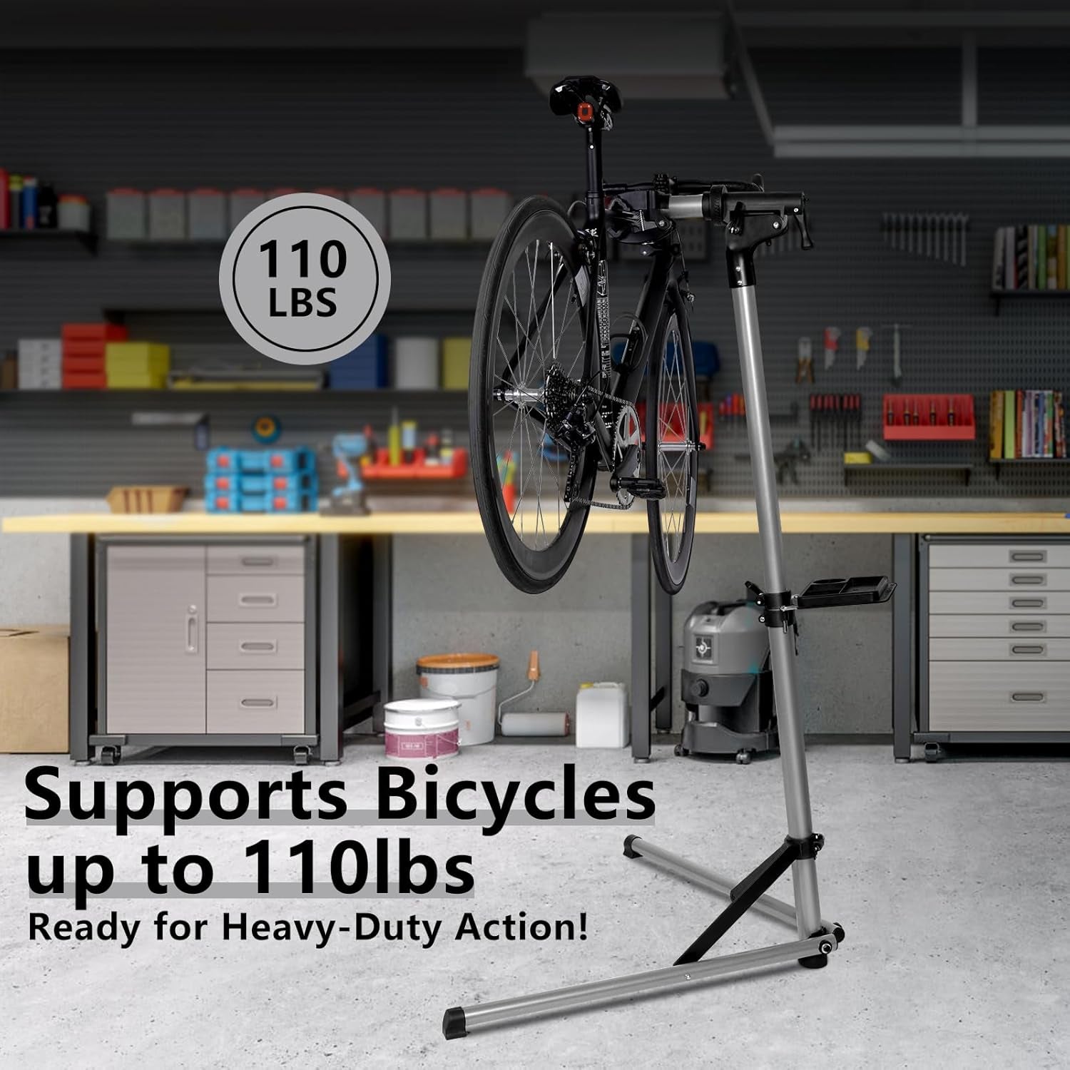 Bike Repair Stand Premium Aluminum Bike Stand for Maintenance, 68Lbs Capacity, Height-Adjustable, 360° Rotatable Clamp, Tool Tray Included