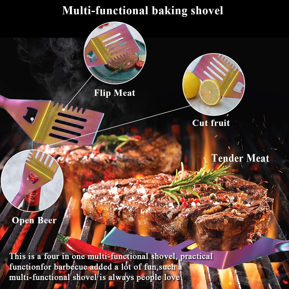 Premium 10-Piece Rainbow Grill Accessories Kit with Utensils Holder, Featuring Stainless Steel Handles and Heat-Resistant Bakelite Components