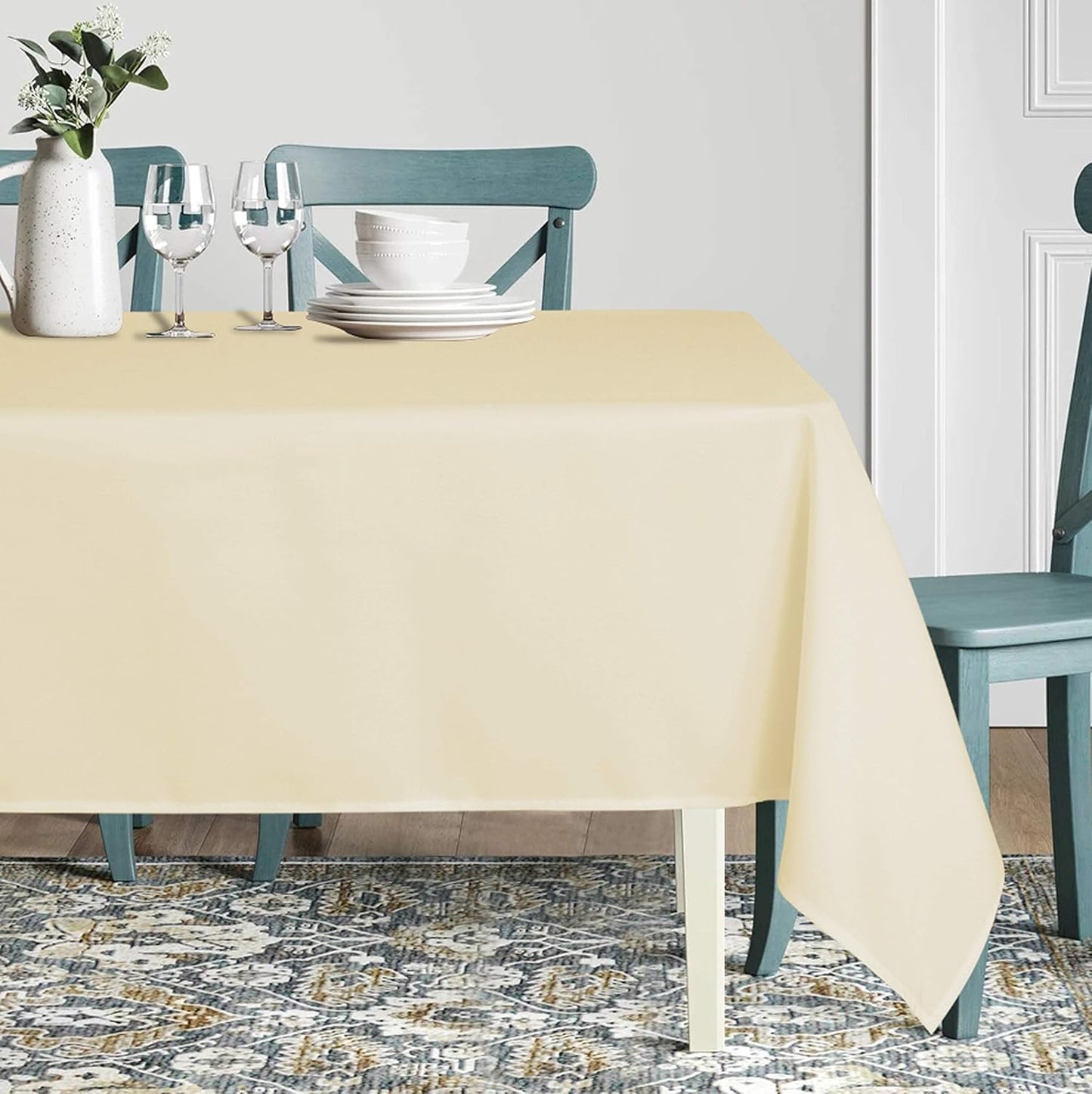 Rectangle Tablecloth - 60 X 84 Inch - Stain and Wrinkle Resistant Washable Polyester Table Cloth, Decorative Fabric Table Cover for Dining Tables, Buffet Parties and Camping, Beige