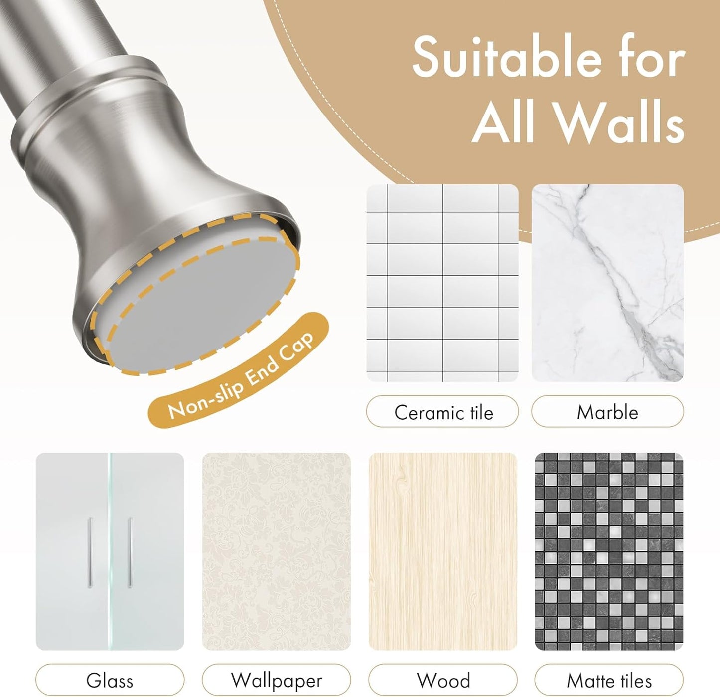 Spring Tension Shower Curtain Rod, 26-42 Inches Rust-Resistance Tension Curtain Rod Bathroom Rod, Adjustable Shower Curtain Rod No Drill, Nickel