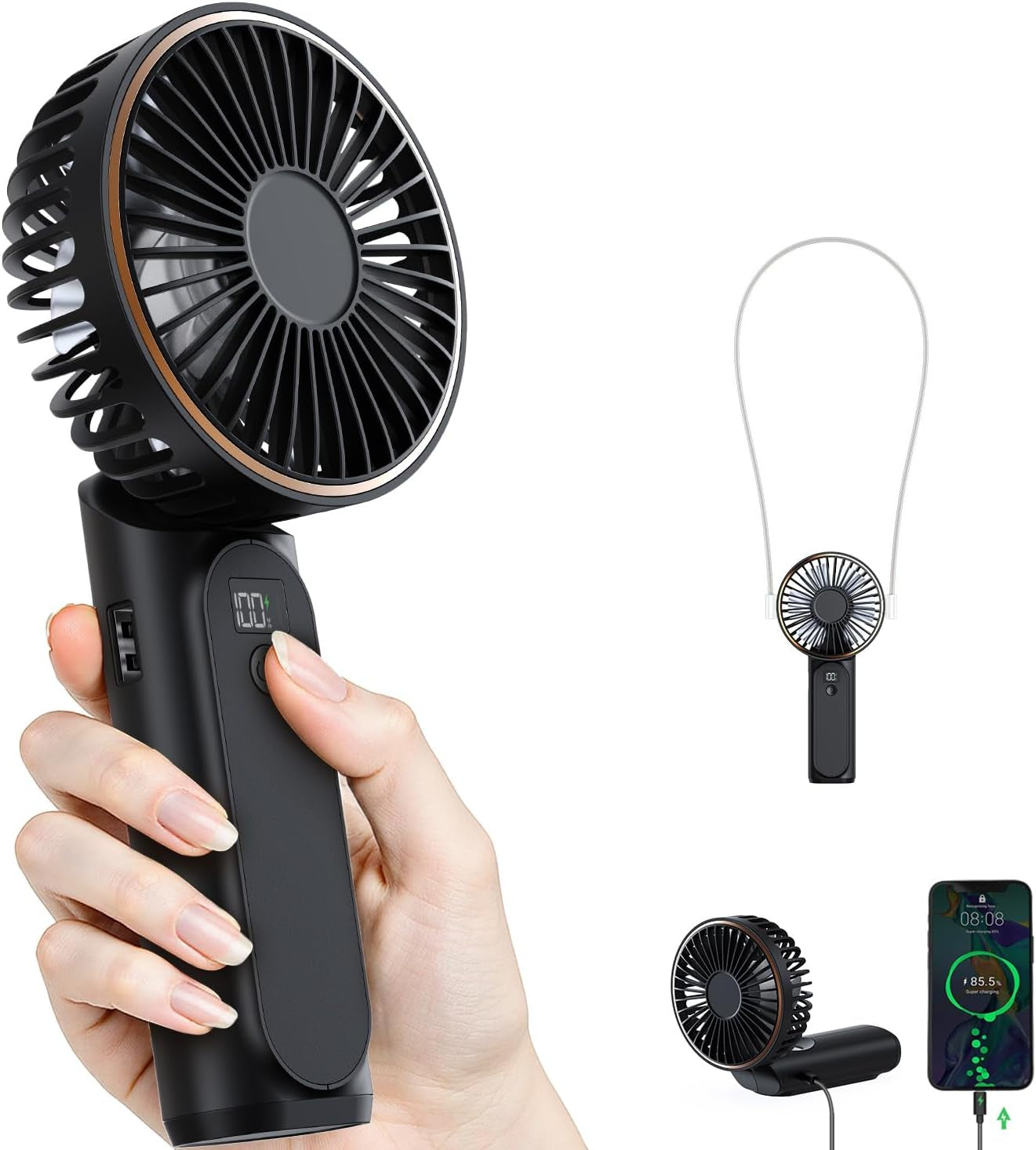Portable Handheld Fan, 4000Mah, 180 Adjustable, 6 Speed Wind, Display Electricity in Real Time, USB Rechargeable Foldable Personal Fan