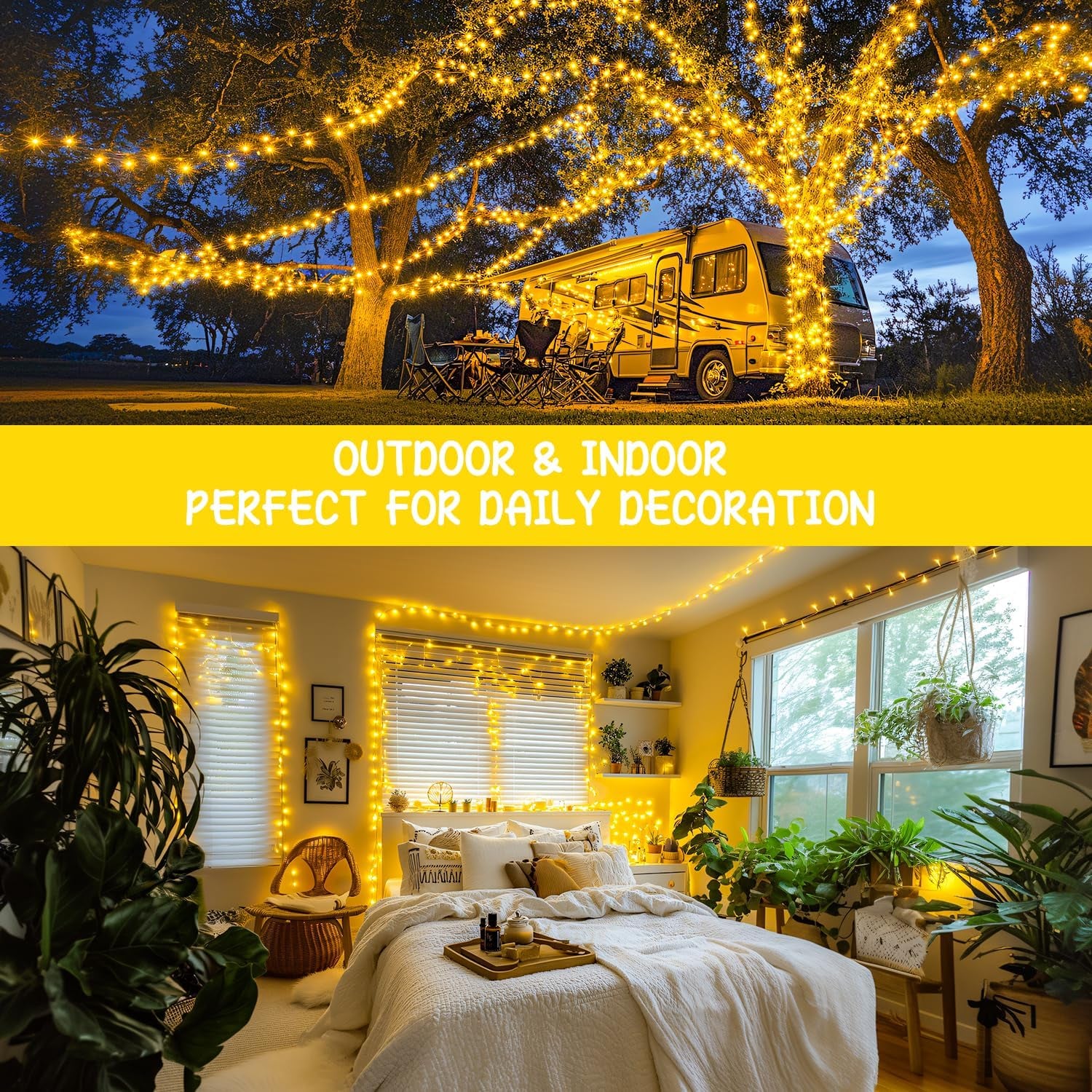 2 Pack Battery Operated String Lights with Remote, Total 66Ft 200 LED Classroom Lights, Battery Christmas Light Outdoor Indoor for Bedroom Classroom Dorm Yard Tree Party Decor(Warm White)