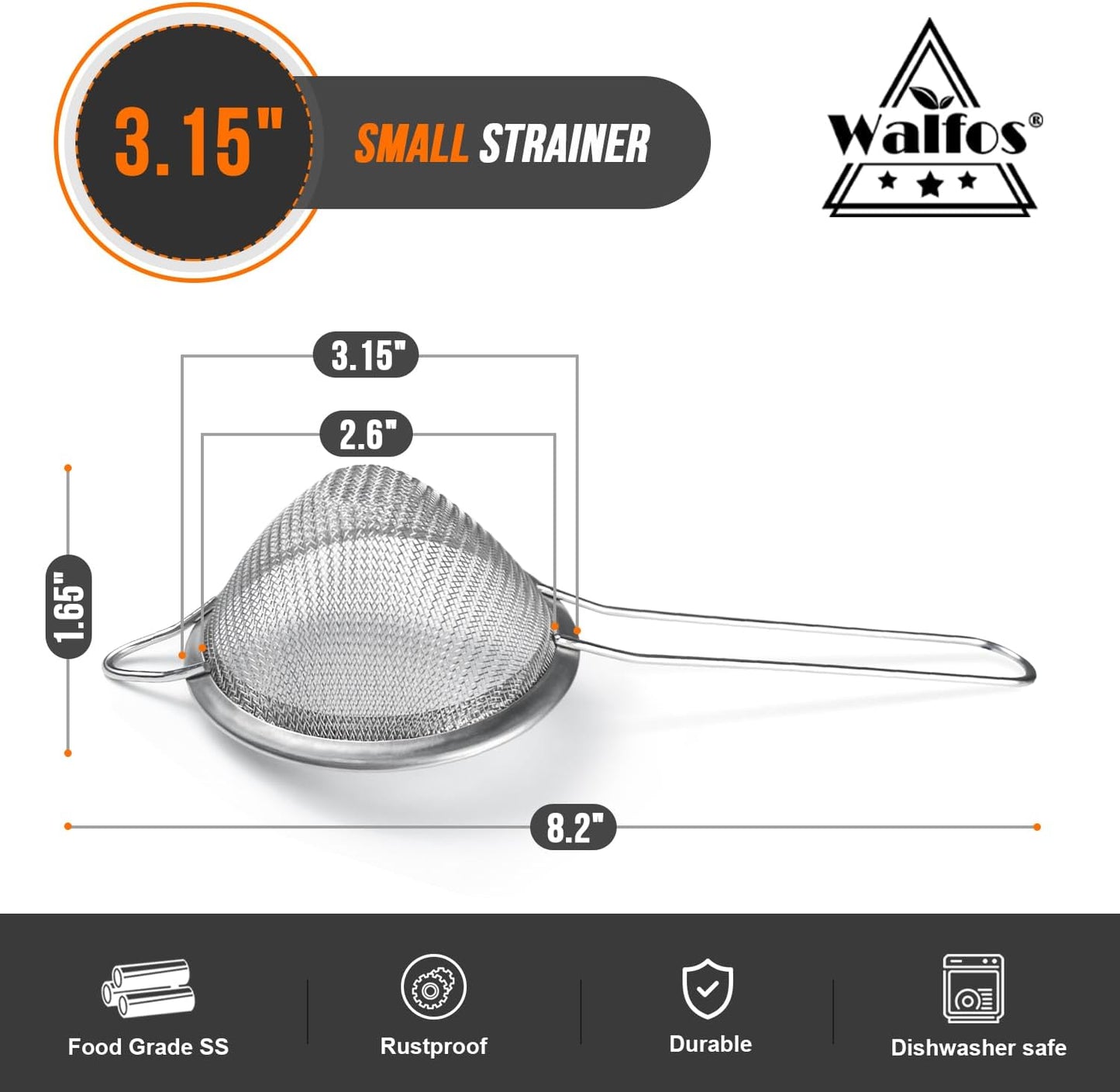 Small Fine Mesh Strainer for Cocktail & Tea, Mini Stainless Steel Sieve with Handle, 3.15 Inch Metal Strainers for Juicing, Coffee, Drinks, Tea Herbs