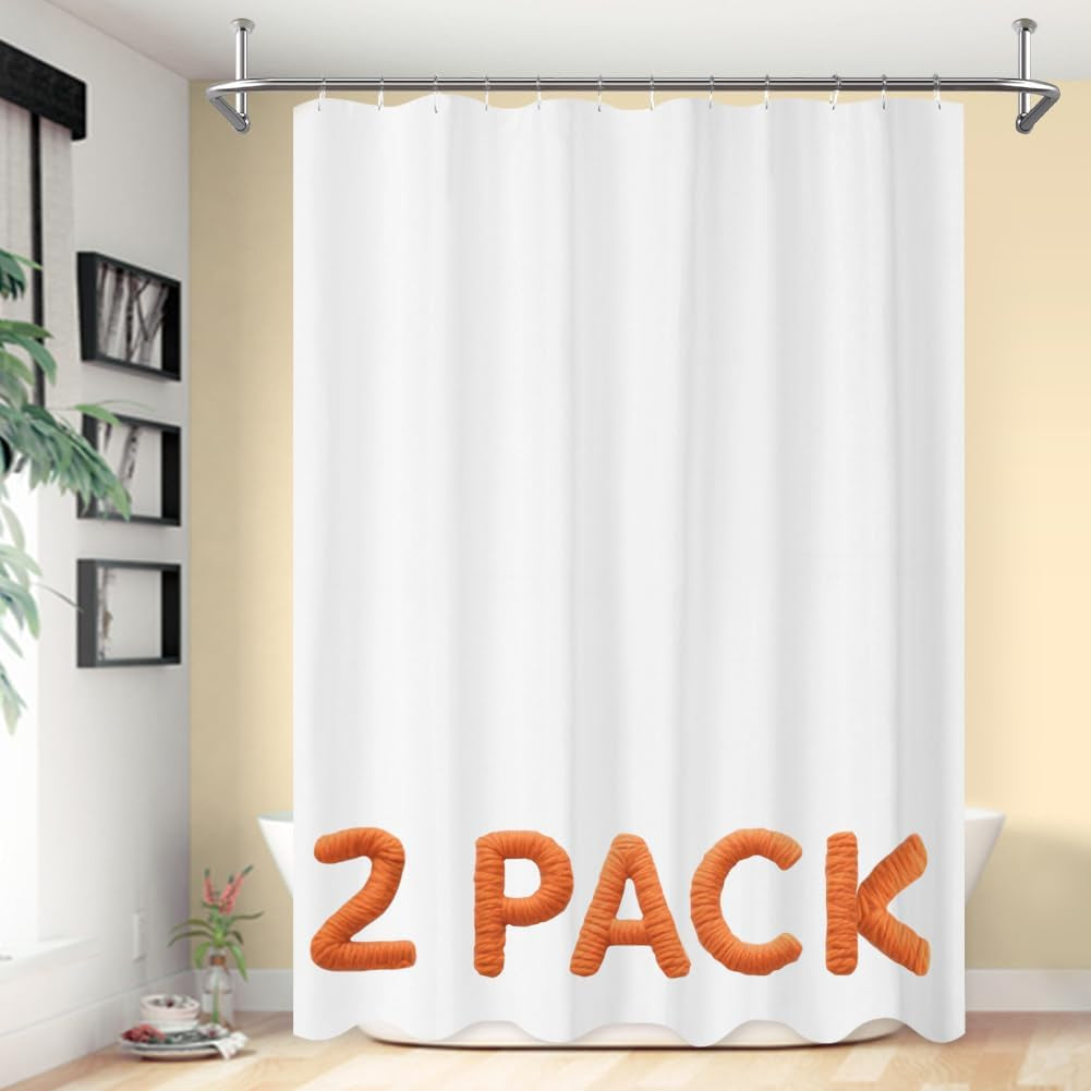 2-Pack Fabric Shower Curtain Liners Lightweight - White Cloth Shower Liners with Magnets, Washable & Water Repellent, 12 Button Holes, Hotel Quality - 71" W X 72" L, White