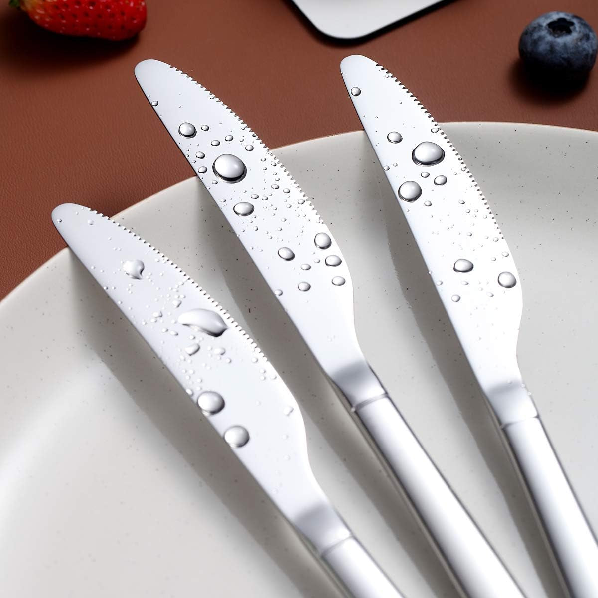 Set of 6 Stainless Steel Modern Dinner Knives - Dishwasher Safe Shiny Butter Knives