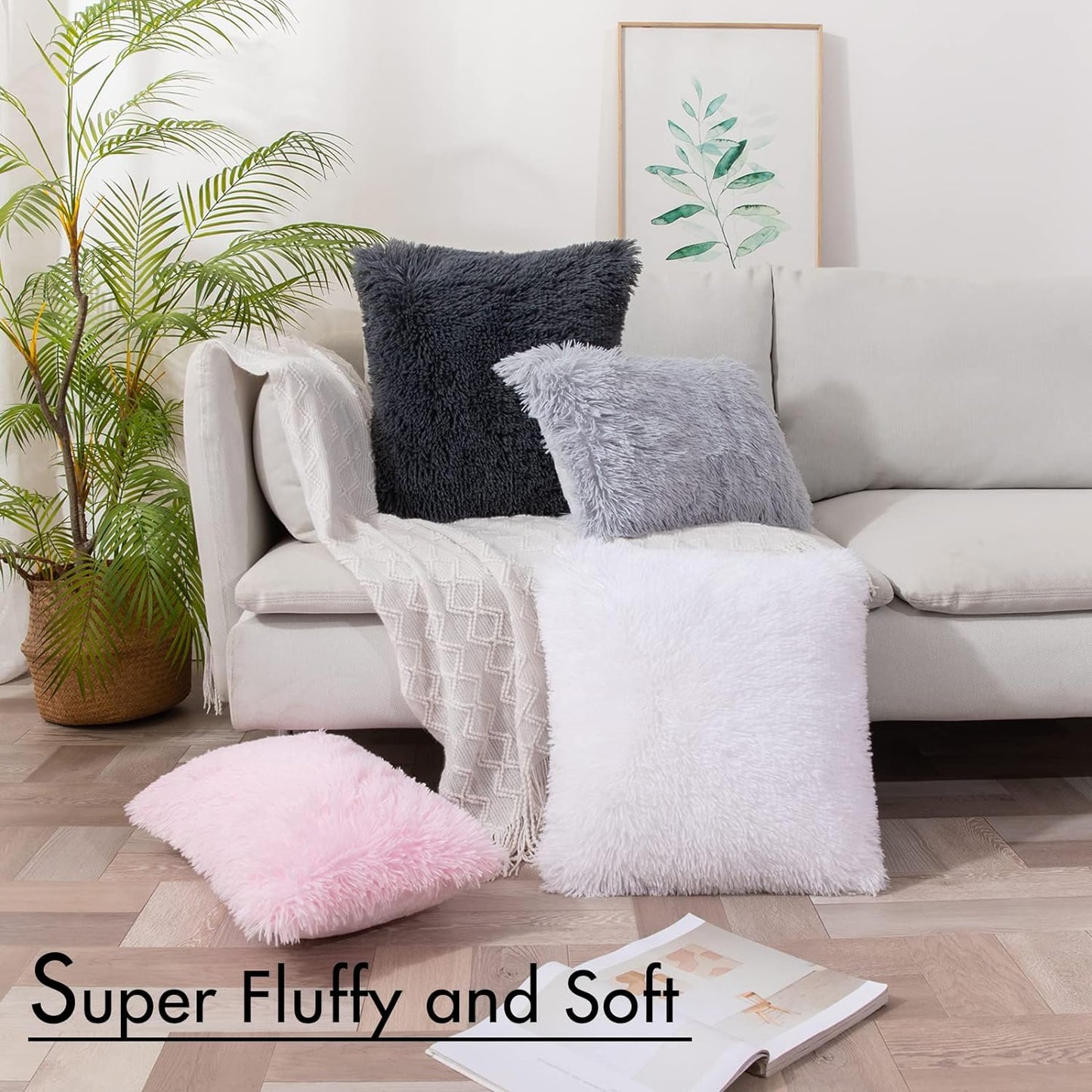 Pack of 2 Luxury Faux Fur Throw Pillow Cover Deluxe Winter Decorative Plush Pillow Case Cushion Cover Shell for Sofa Bedroom Car 18 X 18 Inch Black