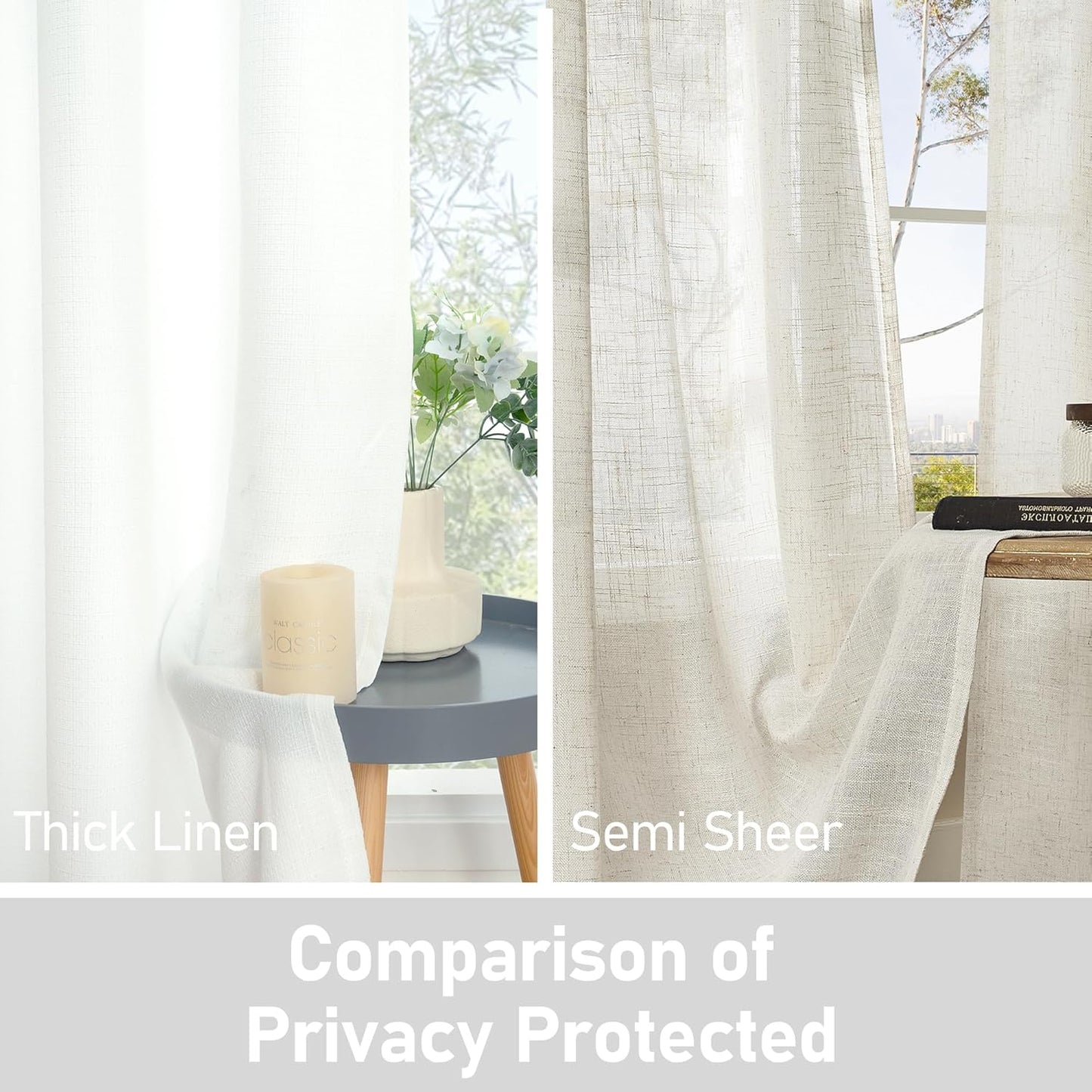 White Linen Curtains 40 Inch Length for Small Window/Kitchen over Sink, Linen Textured Thermal Insulated Curtains Privacy Grommet Drapes for Bedroom/Bathroom, Set of 2 Panels, W42 X L40, White