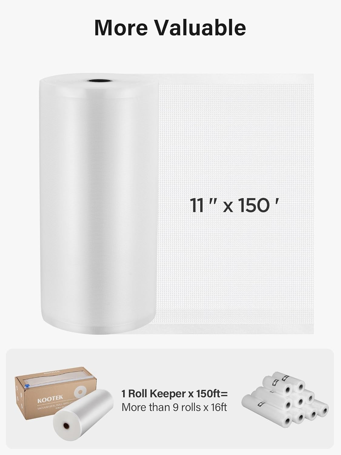 11" X 150' Vacuum Sealer Bags Roll for Food with Cutter Dispenser, Commercial Grade Vacuum Seal Bags, BPA Free, Customized Size Food Bags for Storage, Meal Prep and Sous Vide