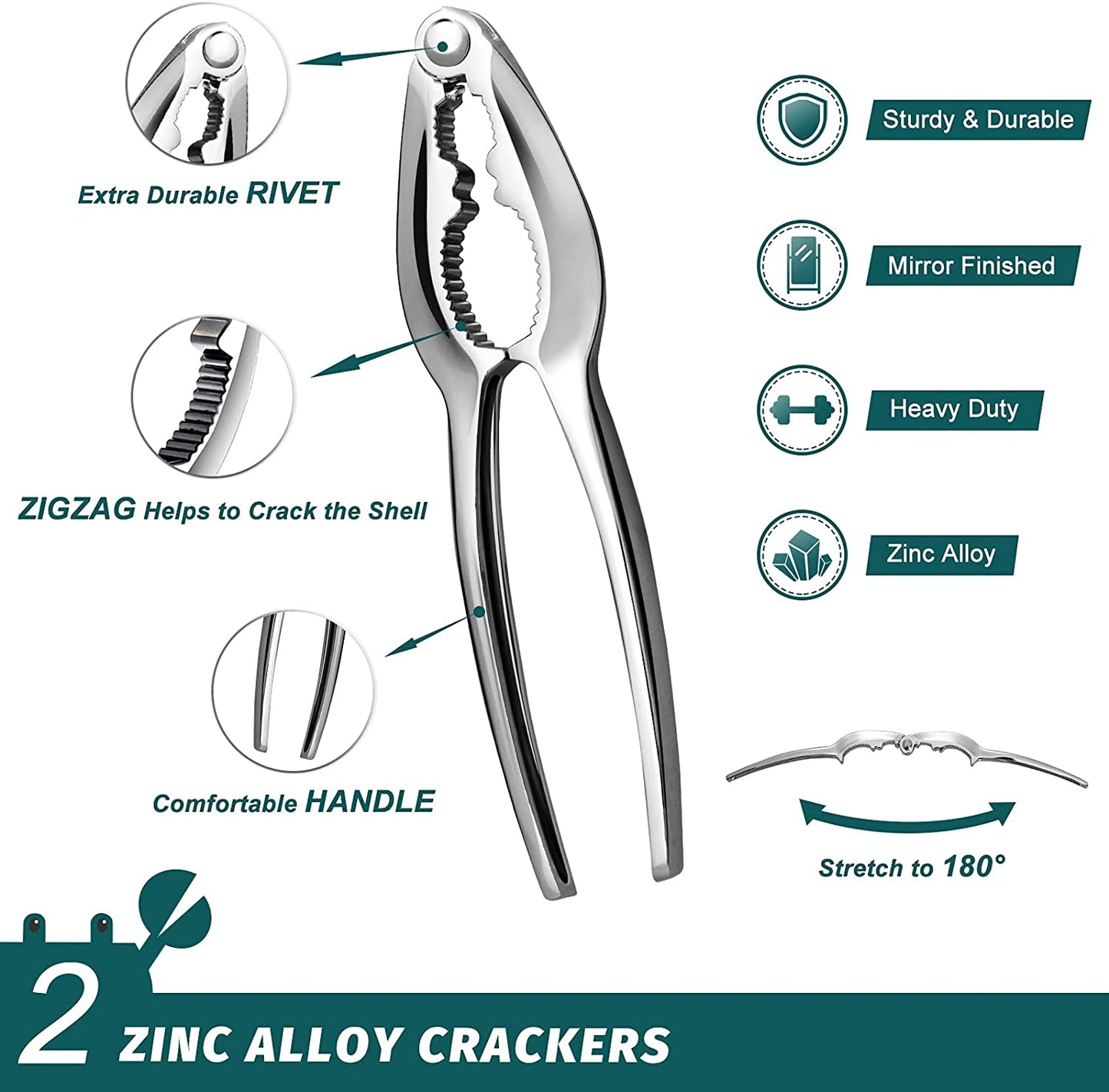 Lobster Crackers and Picks Set, 10-Piece Crab Leg Cracker Tools - Stainless Steel Seafood Crackers & Forks Nut Cracker Set - Dishwasher Safe