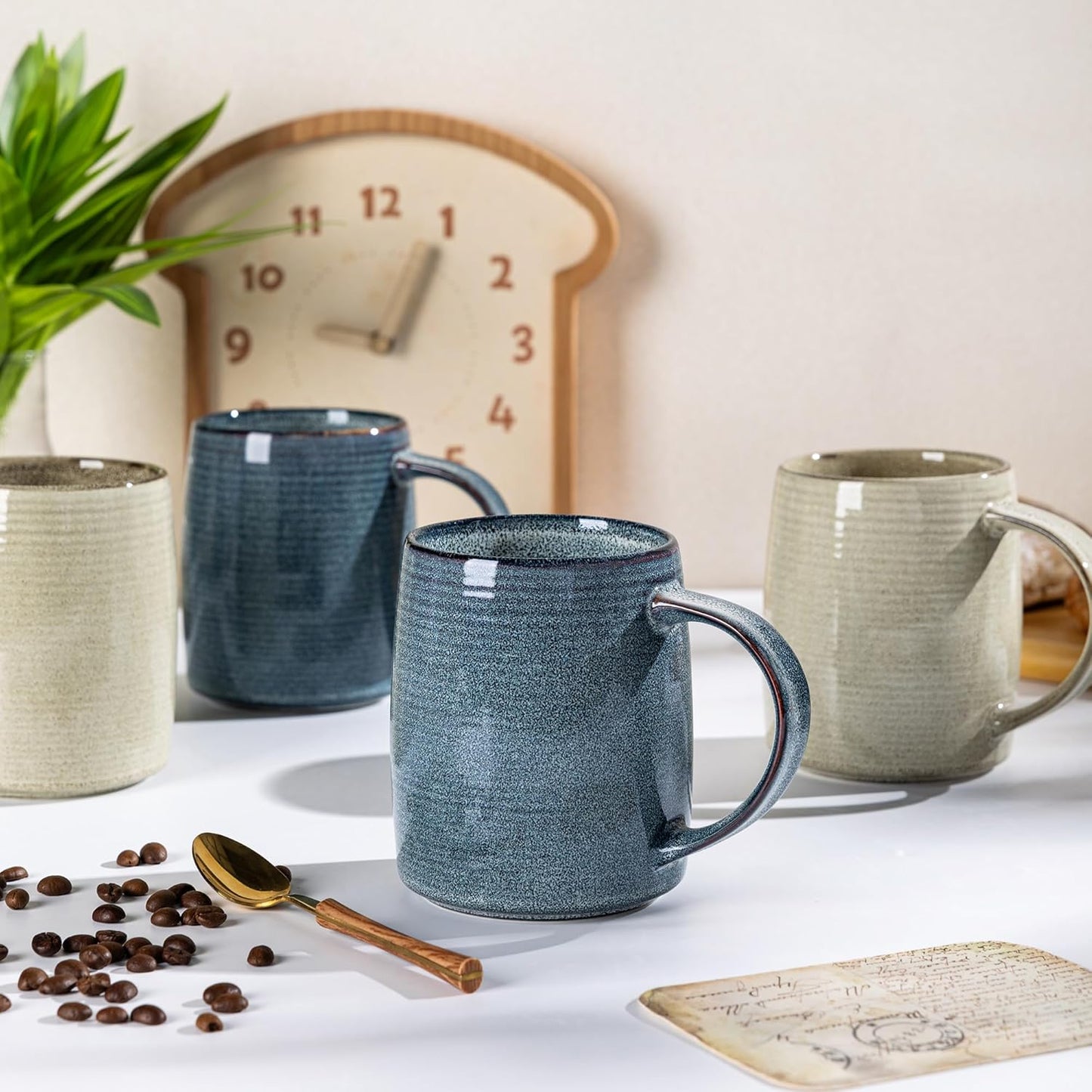 Set of 6 Large Handmade Stoneware Coffee Mugs, 18 Oz - Dishwasher & Microwave Safe, Multi-Color for Latte, Cappuccino, and Hot Cocoa