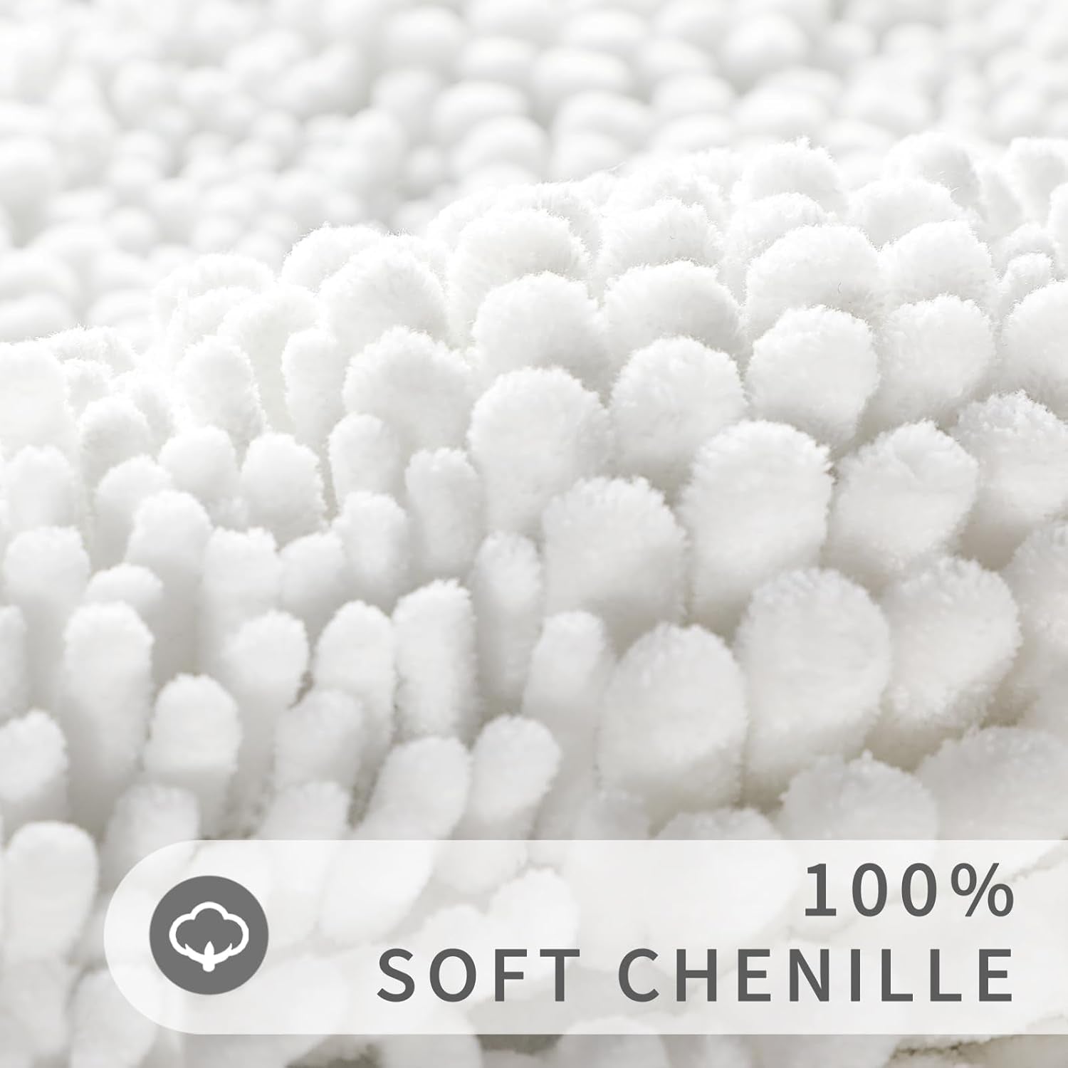 Bathroom Rug Mat 24 X 17, Non Slip and Super Absorbent Bath Mat,Machine Washable Quick Dry,Ultra Plush Chenille Shower Rugs for Bathroom Floor Sink Tub and Shower Outside,White