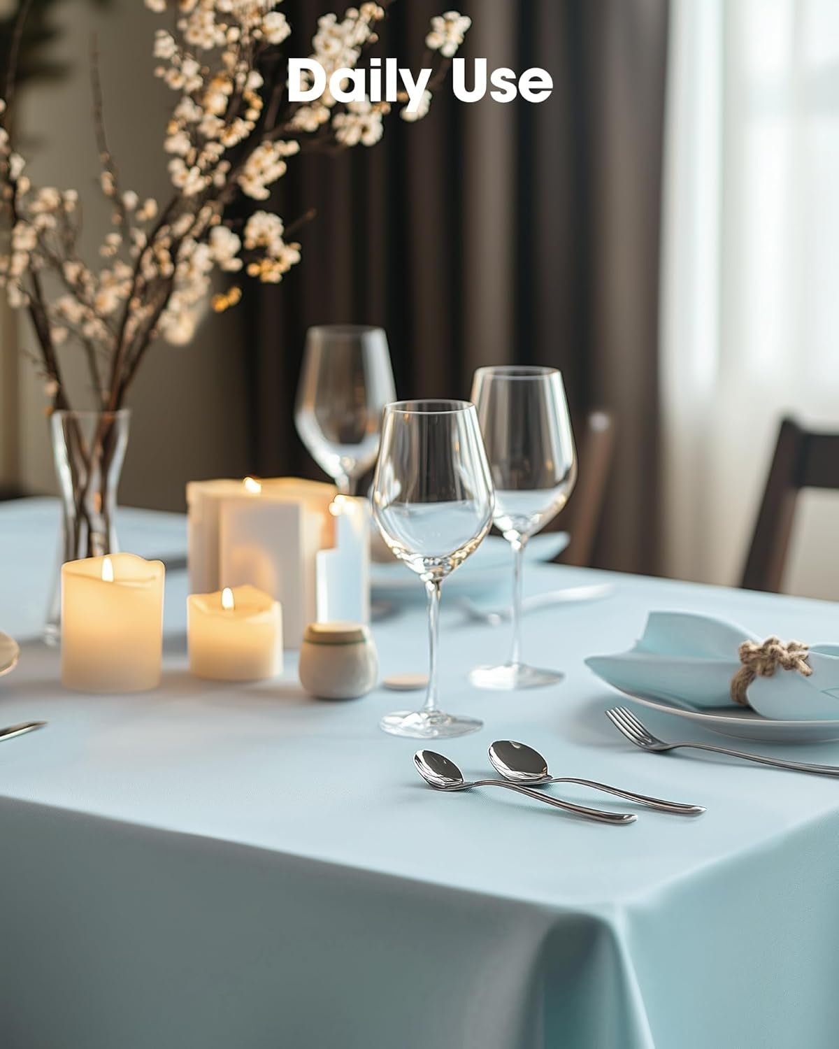Plastic Table Cloth Disposable 12 Pack, 54 X 108 Inch Table Cloths, Easter Party, Picnic, Wedding, Decorative Tablecloths, Rectangle, Baby Blue Plastic Cover, Leakproof & Sturdy, Light Blue