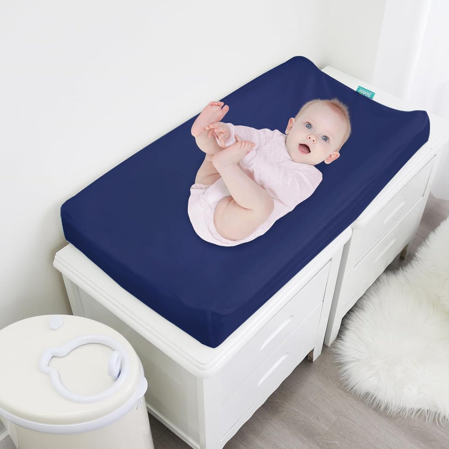 Changing Pad Cover Waterproof, 2 Pack Diaper Change Table Sheets for Baby Boys Girls, Fitted Cradle Sheets for 32"X16" Contoured Pad, Breathable & Ultra Soft, Navy