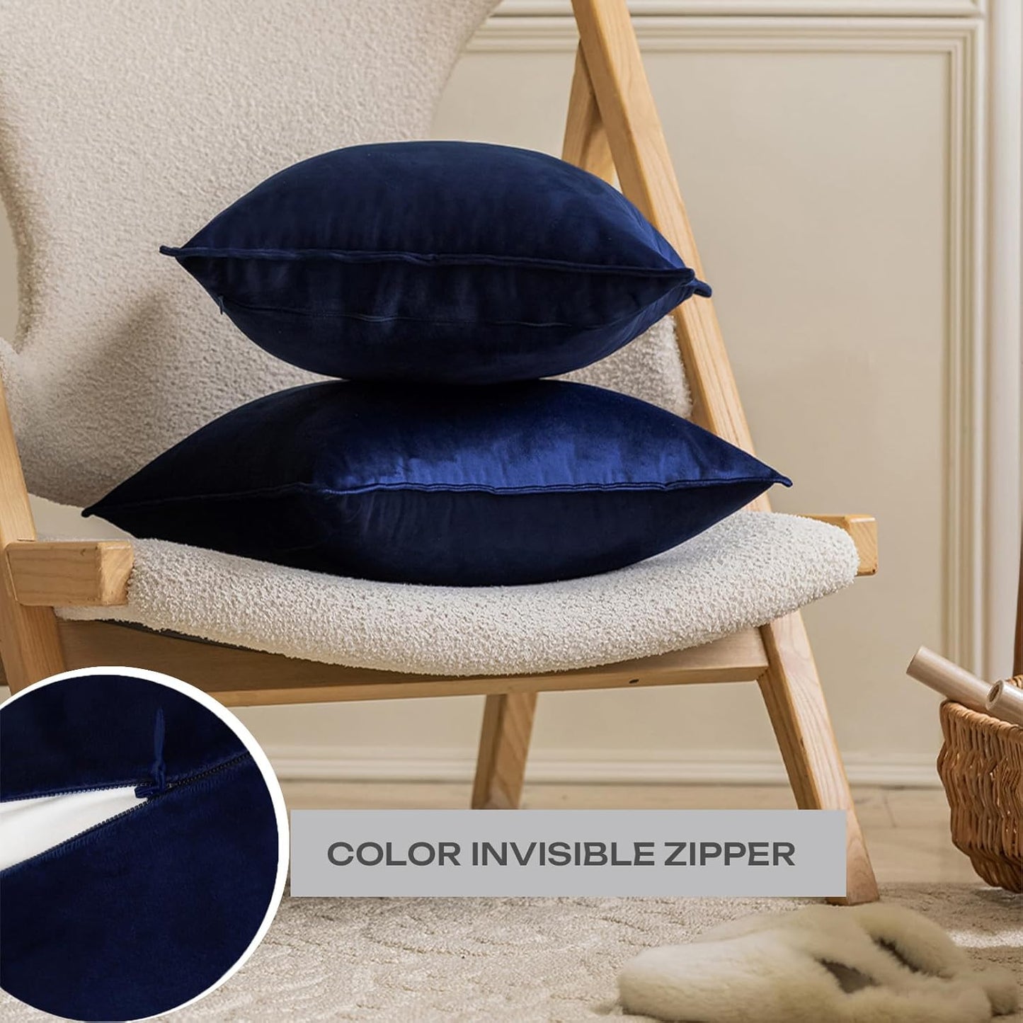 Velvet Navy Blue Throw Pillow Covers 18X18 Inches Pack of 2 Soft Decorative Square Cushion Covers for Couch Sofa Bed Livingroom Car,45X45Cm
