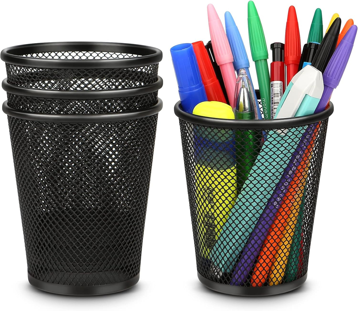 Desk Pen Organizer Set, 4-Pack Mesh Metal Pencil Holders