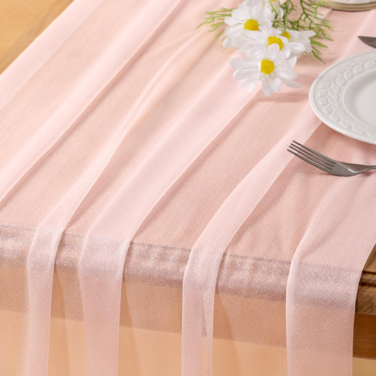 Blush Pink Gauze Table Runner Chiffon like Wedding Table Runner 120 Inches Long Boho Rustic for Bridal Shower Decorations Baby Shower
