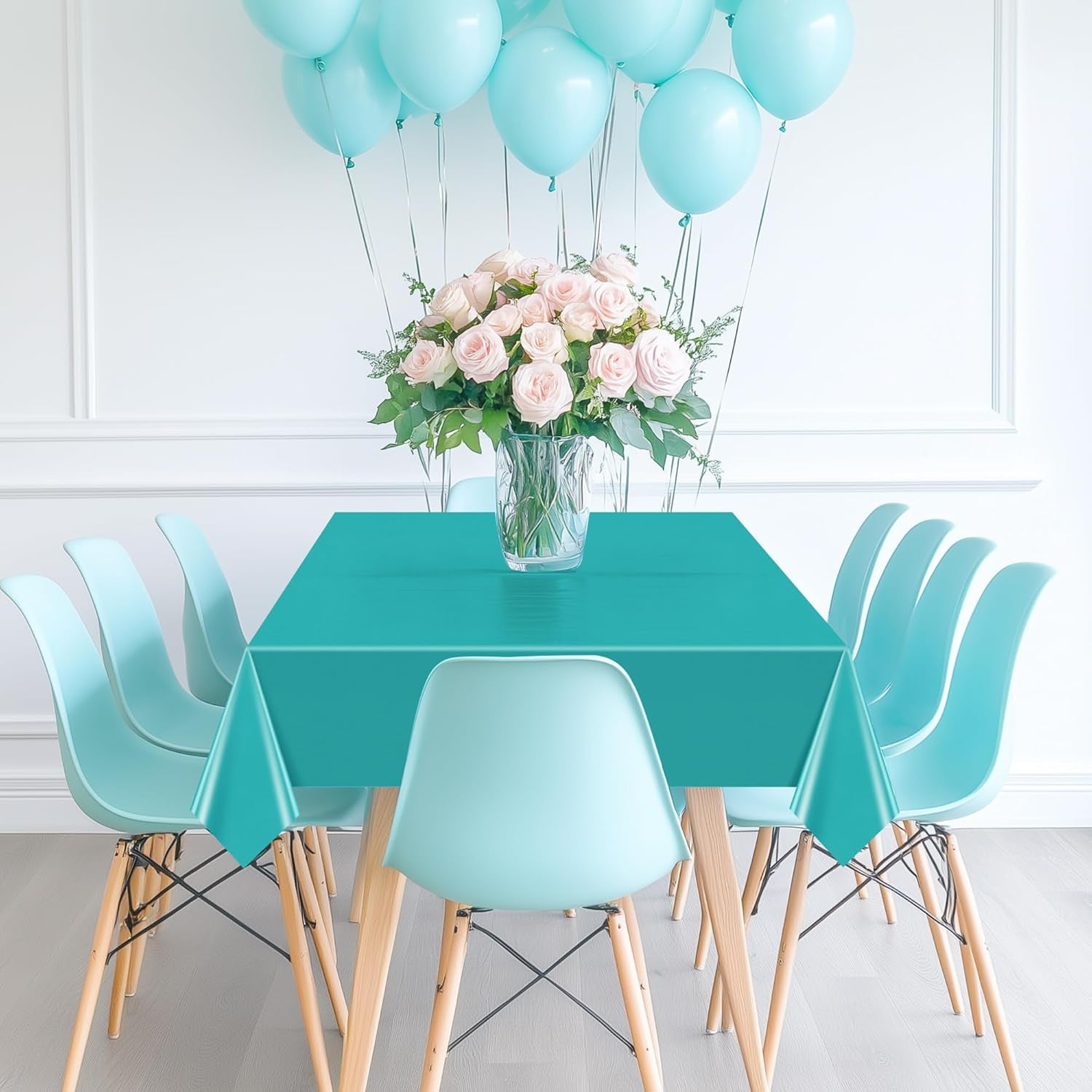 Aqua Rectangle Tablecloth Set of 4, 54x72 Inches, Solid Color Waterproof and Spillproof Disposable Plastic Covers, Durable for Dining, Buffet, Picnic, and Outdoor Events