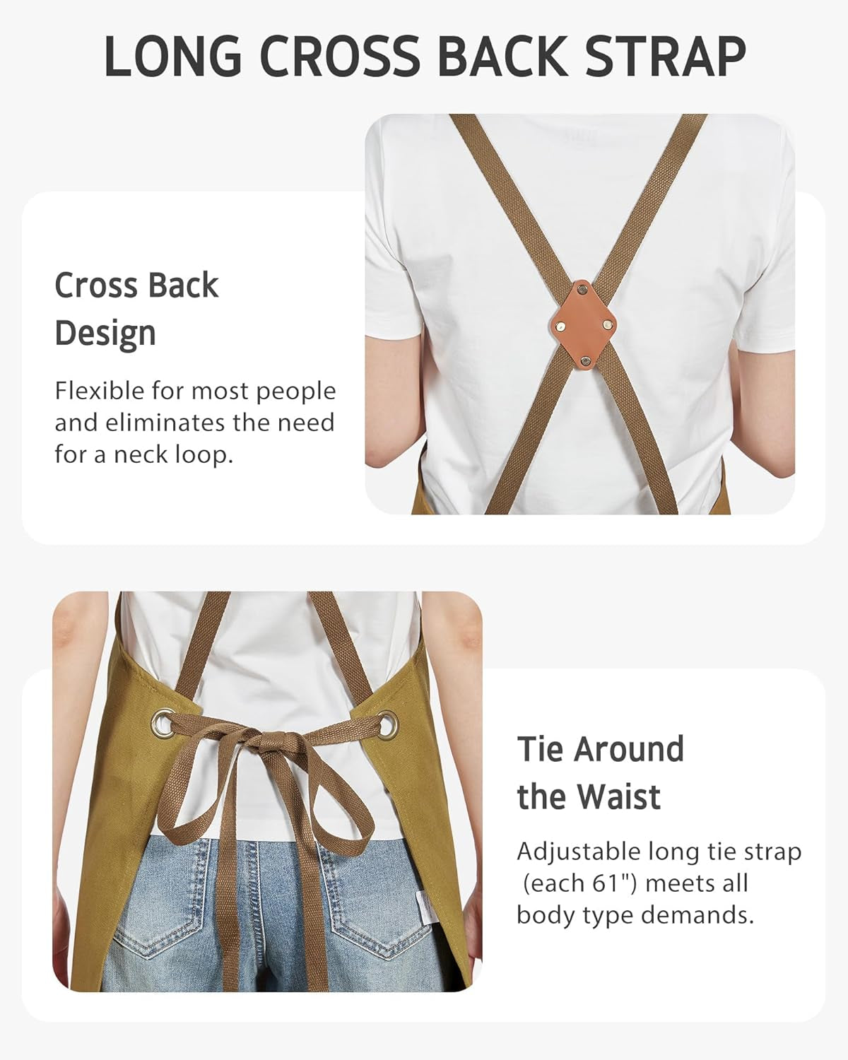 Chef Apron for Men Women with Pockets, Cotton Canvas Adjustable Work Apron Heavy Duty