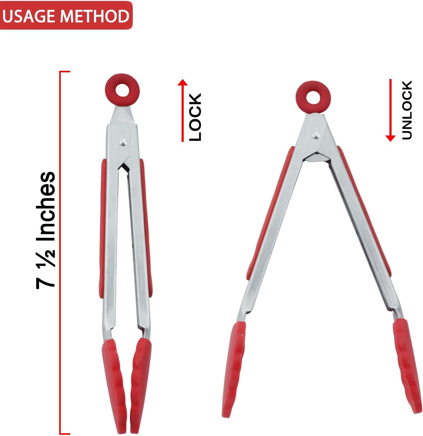 Small Tongs with Silicone Tips 7-Inch Mini Serving Tongs, Set of 3 (Red Blue Green)