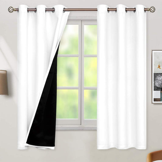 White Blackout Curtains 63 Inch Long - Black Out Curtains for Bedroom Thermal Insulated Grommet Total Room Darkening Window Drapes for Summer Heat Blocking, 2 Panels, 42 X 63 Inch