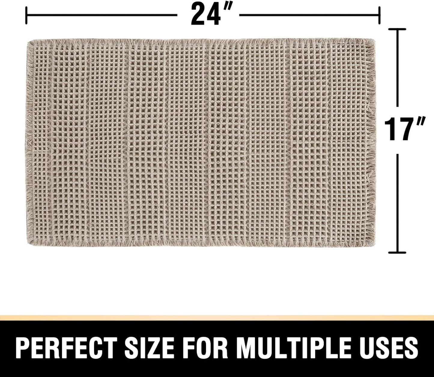 Upgraded Waffle Bath Mat Super Absorbent Non Slip Bath Rug 17" X 24", Irish Cream