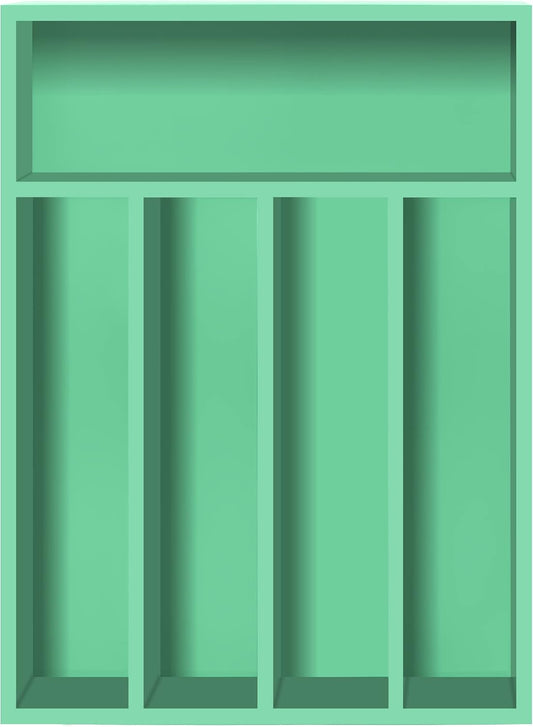 Silverware Organizer, Bamboo Utensil Drawer Organizer for Cutlery, Utensils & Flatware (5 Compartment, Mint) Pack of 1